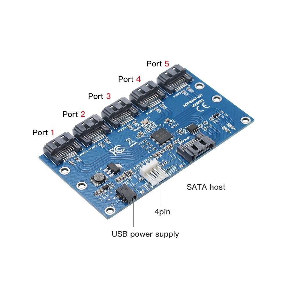 SATA Hard Disk Adapter Card 1 to 5 SATA Multiplier Riser Card Splitter JMB321 Chip