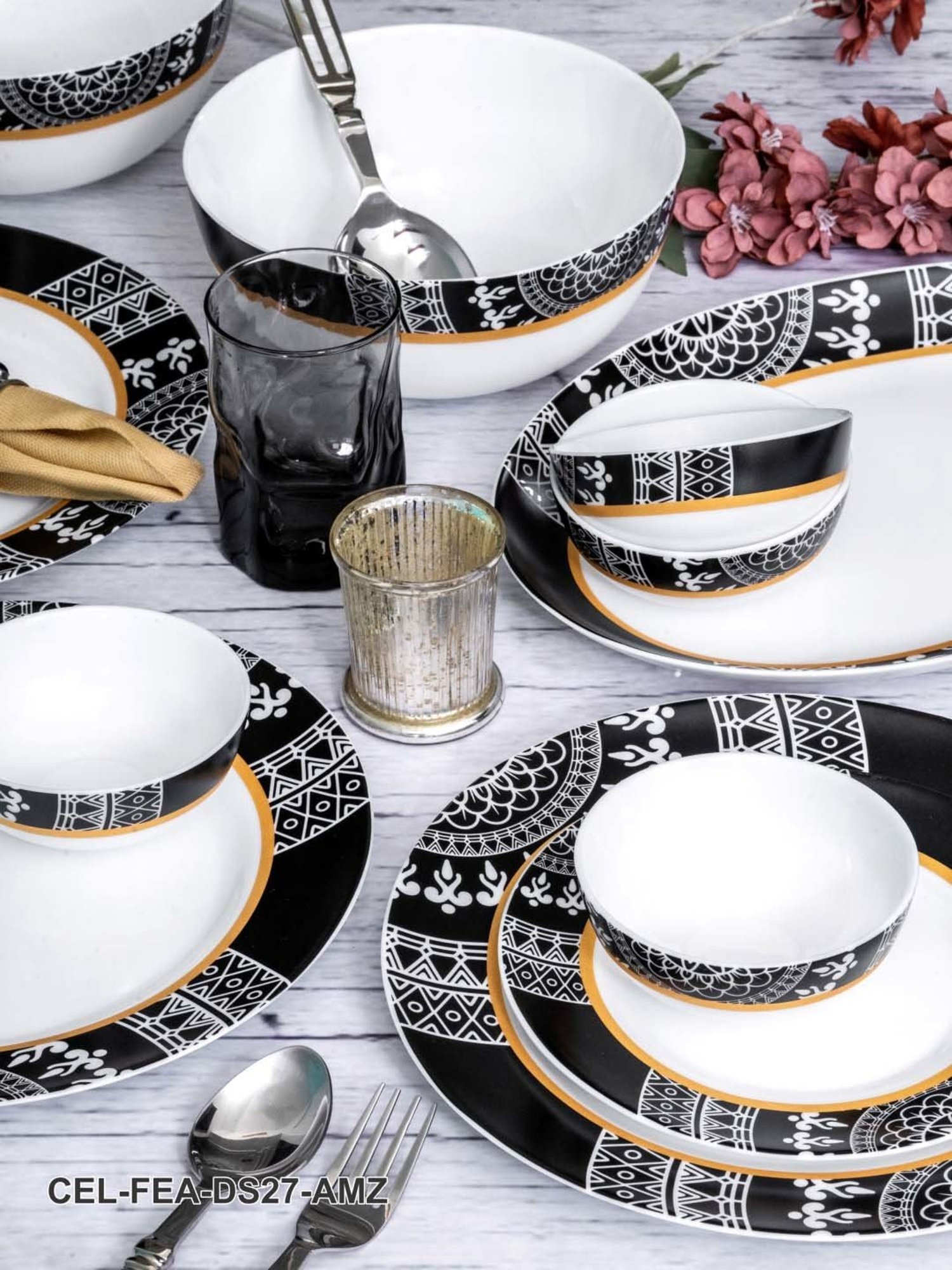 Cello White Opalware 27-Piece Dinner Set