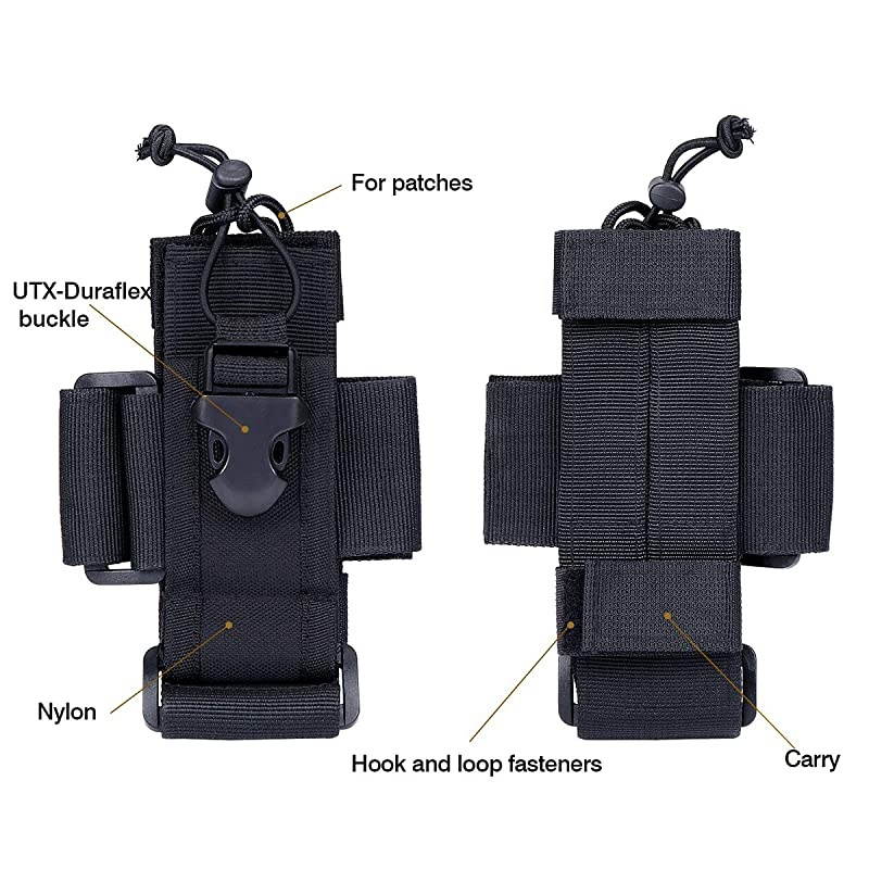 Adjustable Tactical Radio Holder Bag, Molle Two Way Radio Holster Pouch Holder, Nylon Duty Military Storage Case Bag for walkie Talkie (Black, 1 Pack)
