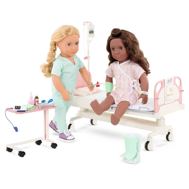 Our Generation Adjustable Hospital Bed & Doctor Set for 18" Dolls - Get Well Bed