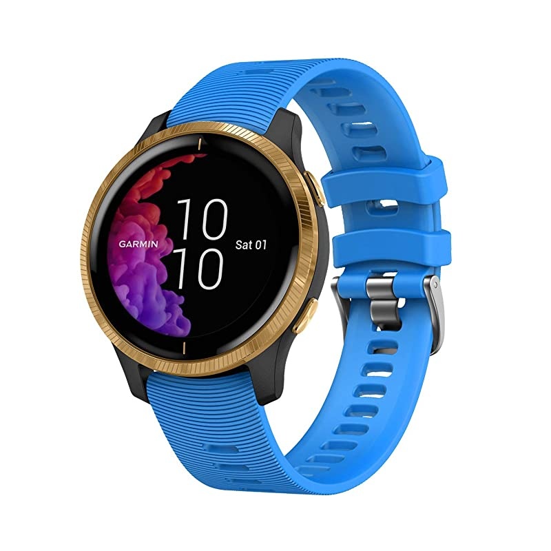 Garmin Venu GPS Smartwatch with AMOLED Display and Included  3 Straps Bundle (Black/Gold, Blue/Lime/White)