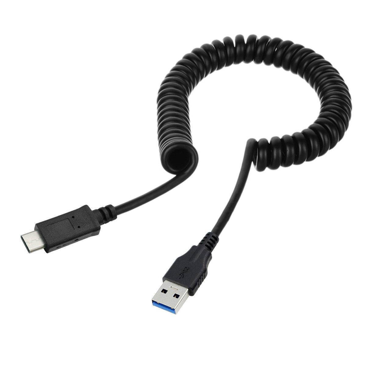 Standard USB 3.0 Type A Male to USB 3.1 Type C USB-C Male Stretch Data Cable for Phone Tablet Black 1m