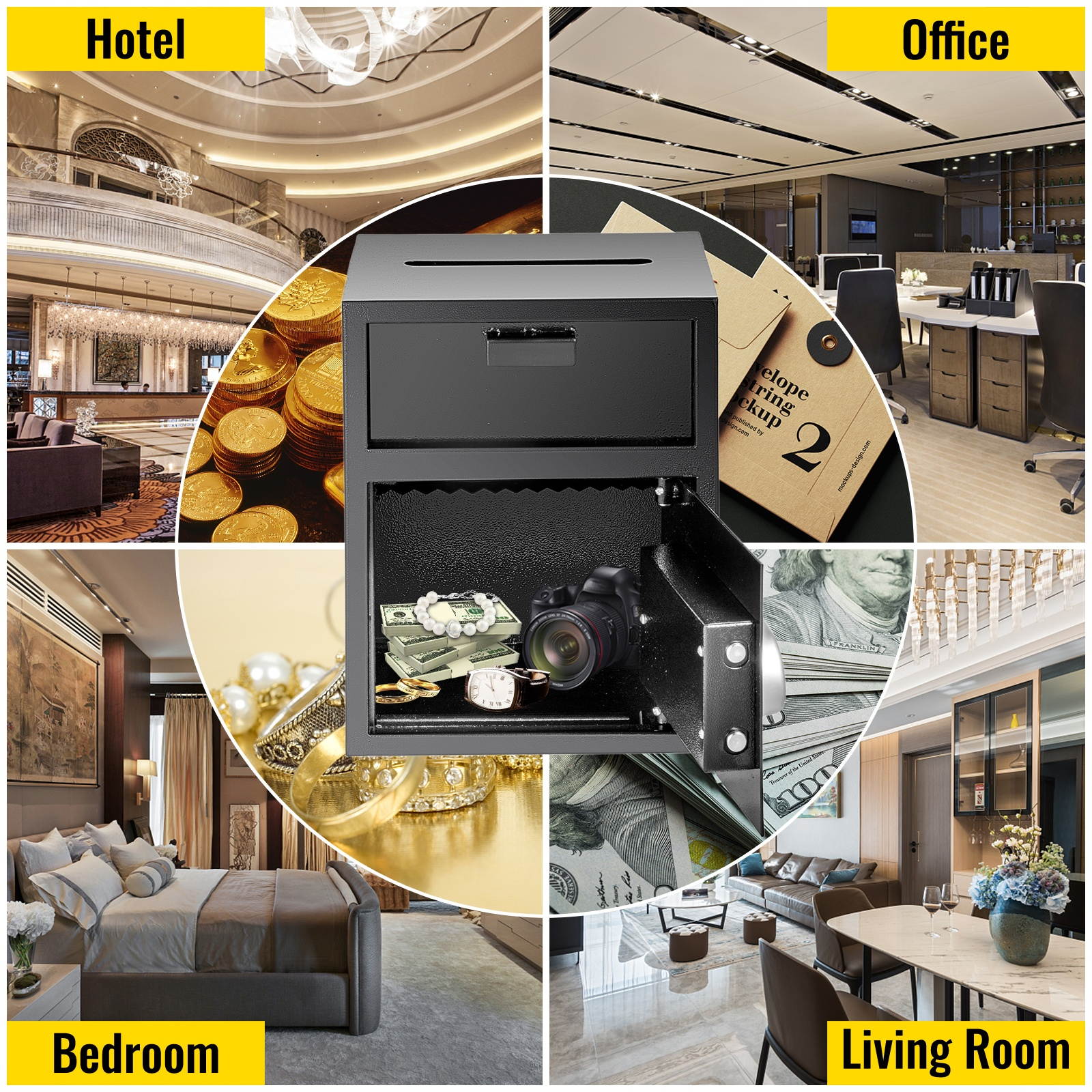 VEVOR Digital Depository Safe Made of Carbon Steel Deposit Safe Electronic Code Lock Depository Safe with Deposit Slot Restaurant Safe with Two Emergency Keys Depository Box for Home Hotel and Office
