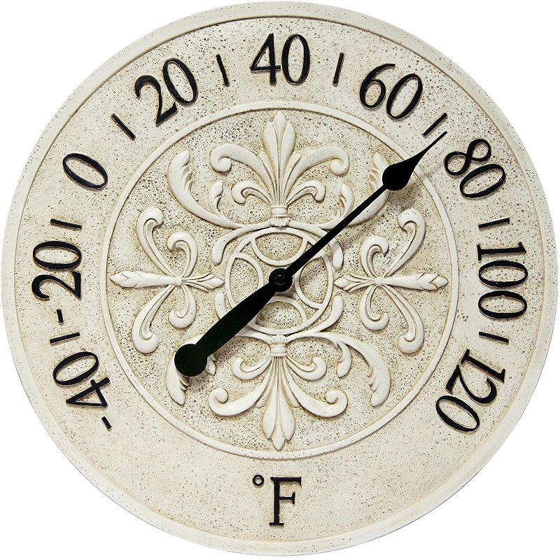 Infinity Instruments 13377ST 15 Inch Le Blanc Fleur Faux Stone Wall Thermometer