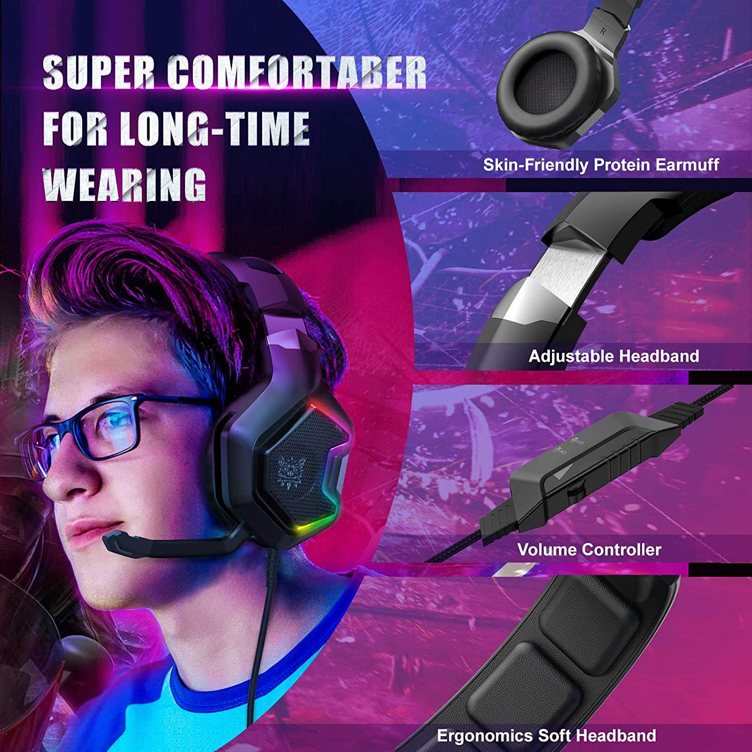 ONIKUMA Gaming Headset for PS5, PS4, Xbox Series X|S & Xbox One Games, PC Gaming Headphone with 7.1 Surround Sound, Noise Canceling Mic- for Playstation 5, Mac, Nintendo Switch, Mobile