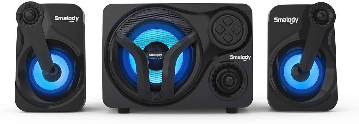 Computer Speakers with Subwoofer, 2.1 Powered Sound System, Cool Colorful LED, Multimedia Speaker with Bluetooth/Line-in/FM/USB&TF Slot, Compatible with Gaming PC, Desktop, Laptop (2.1ch)