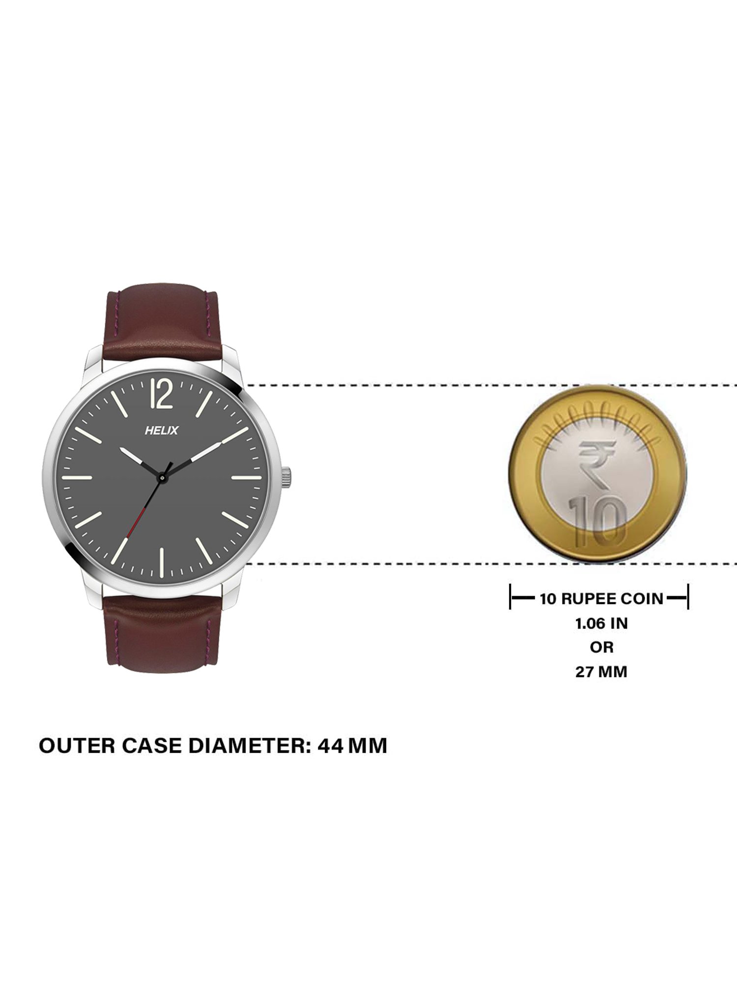 Helix By Timex Grey Round Dial Analog Leather Men Watch - TW039HG08