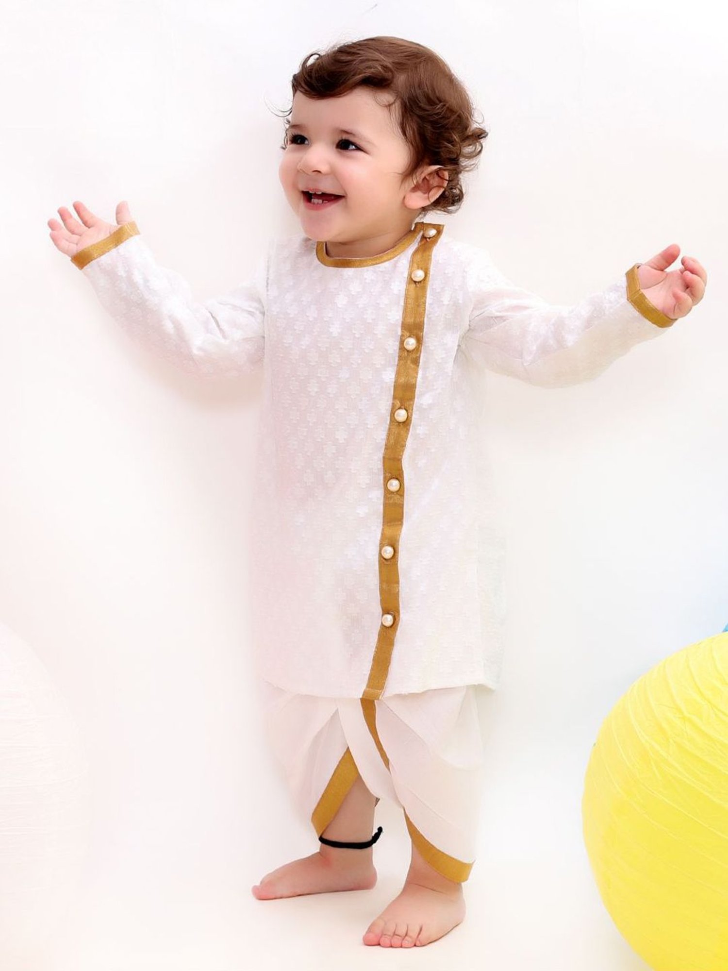 Little Bansi Kids White Cotton Embellished Kurta Set