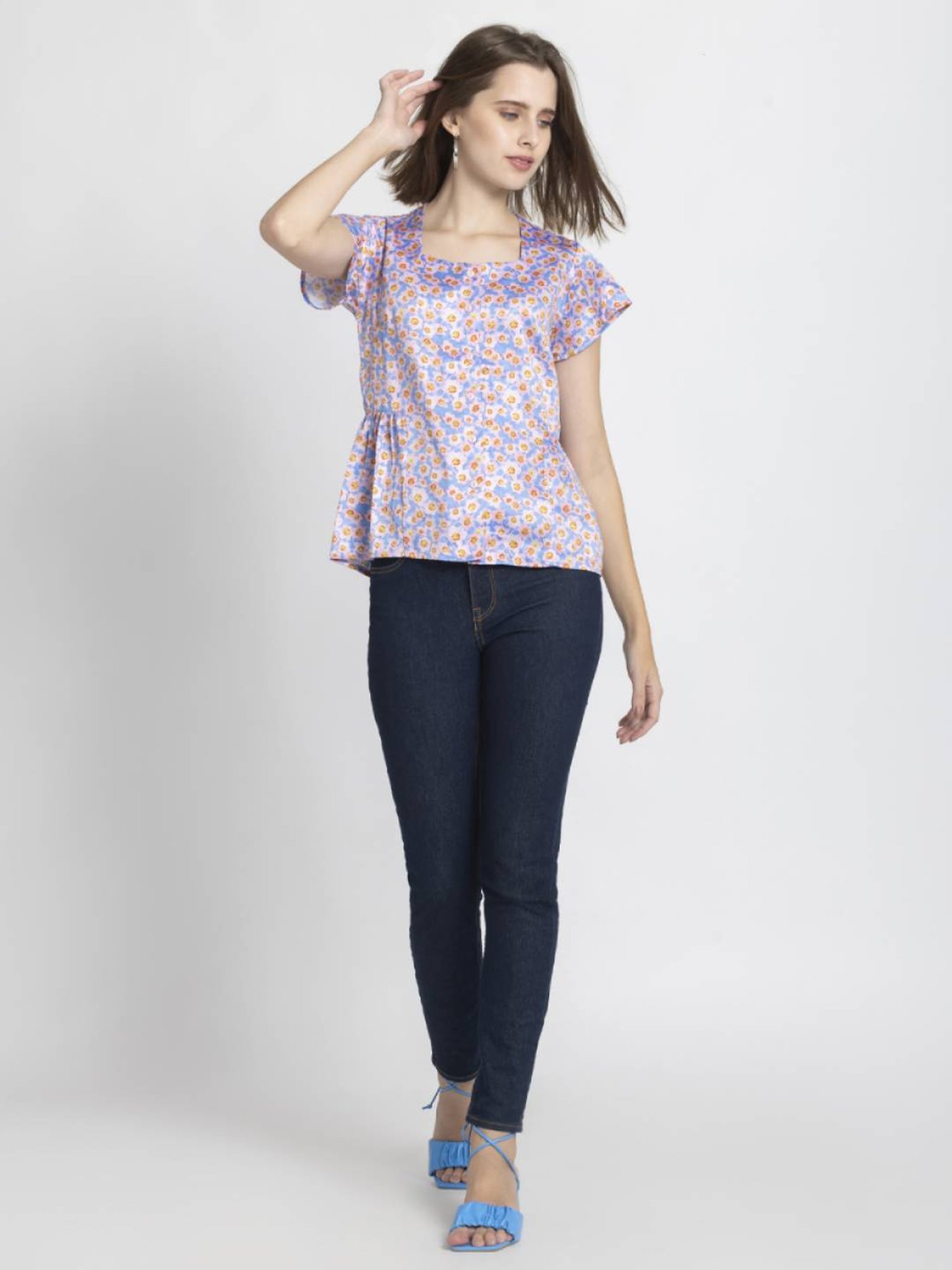 SHAYE Blue & Pink Printed Top