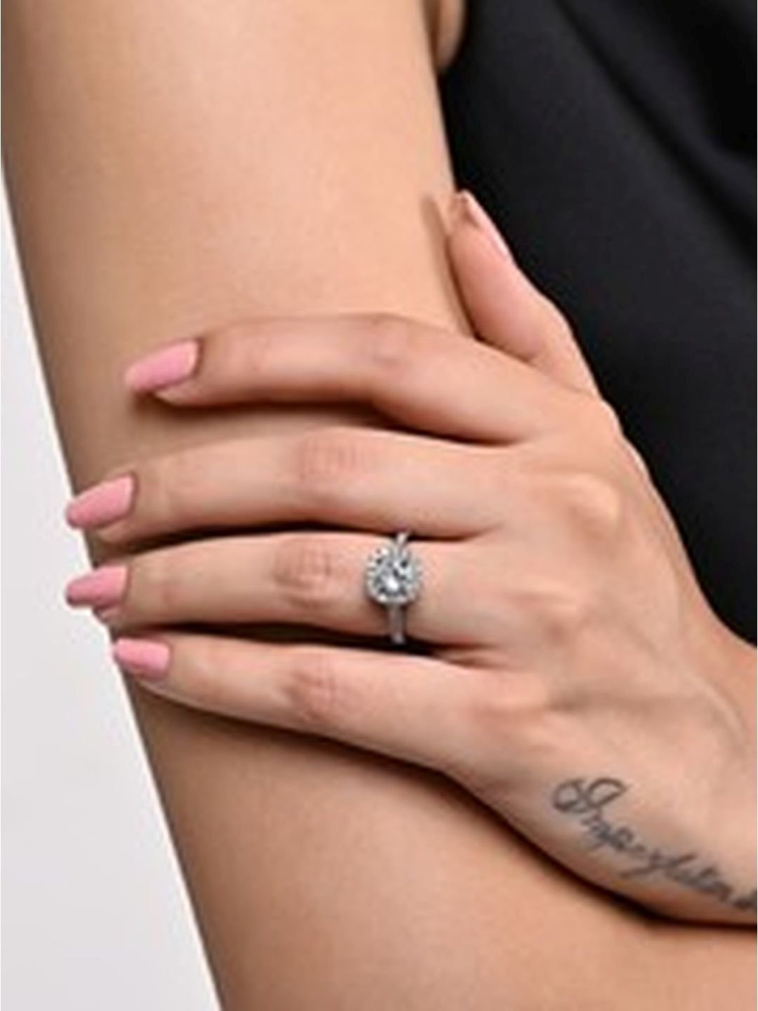 March by FableStreet 92.5 Sterling Silver Zircon Halo Ring for Women