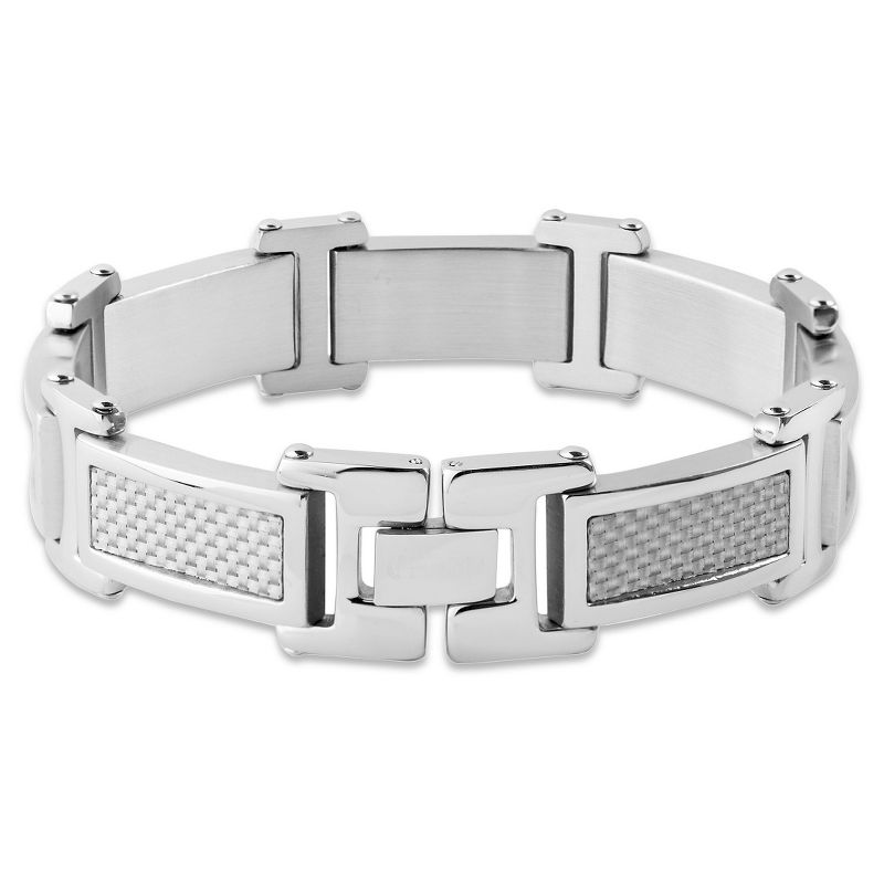 Men's Crucible Stainless Steel Gray Carbon Fiber Link Bracelet