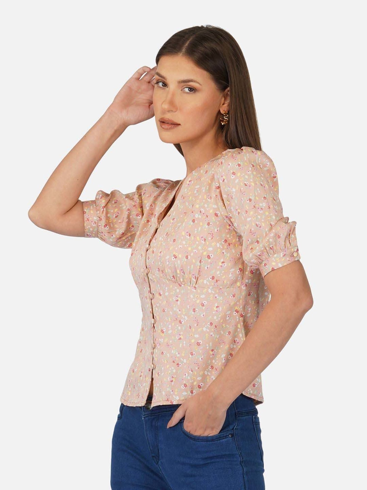 PURYS Beige Printed Top