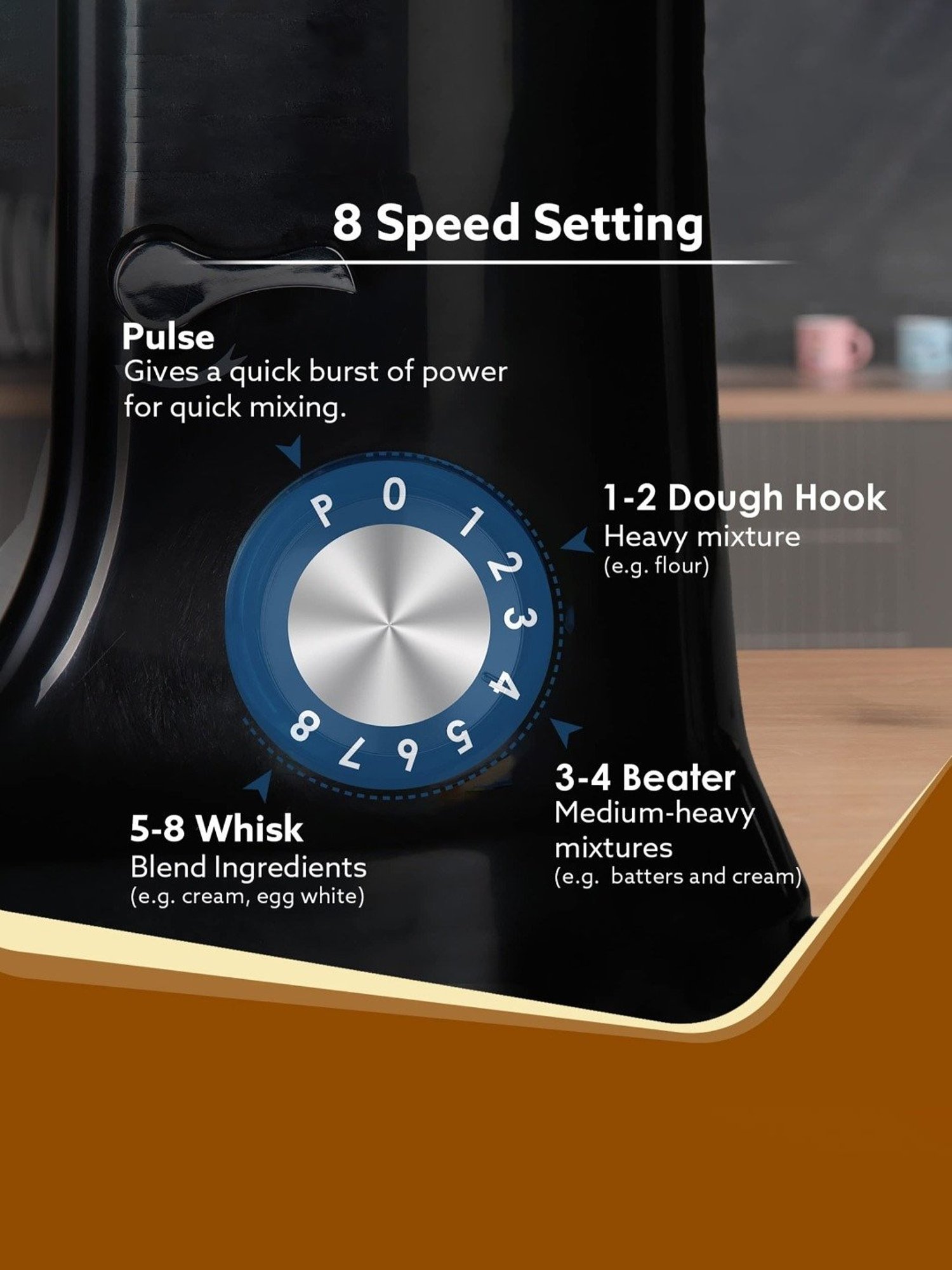 Agaro Royal Stand Mixer 1000W with 8 Speed Setting  I Includes Whisking Cone 5.5 L (Black)