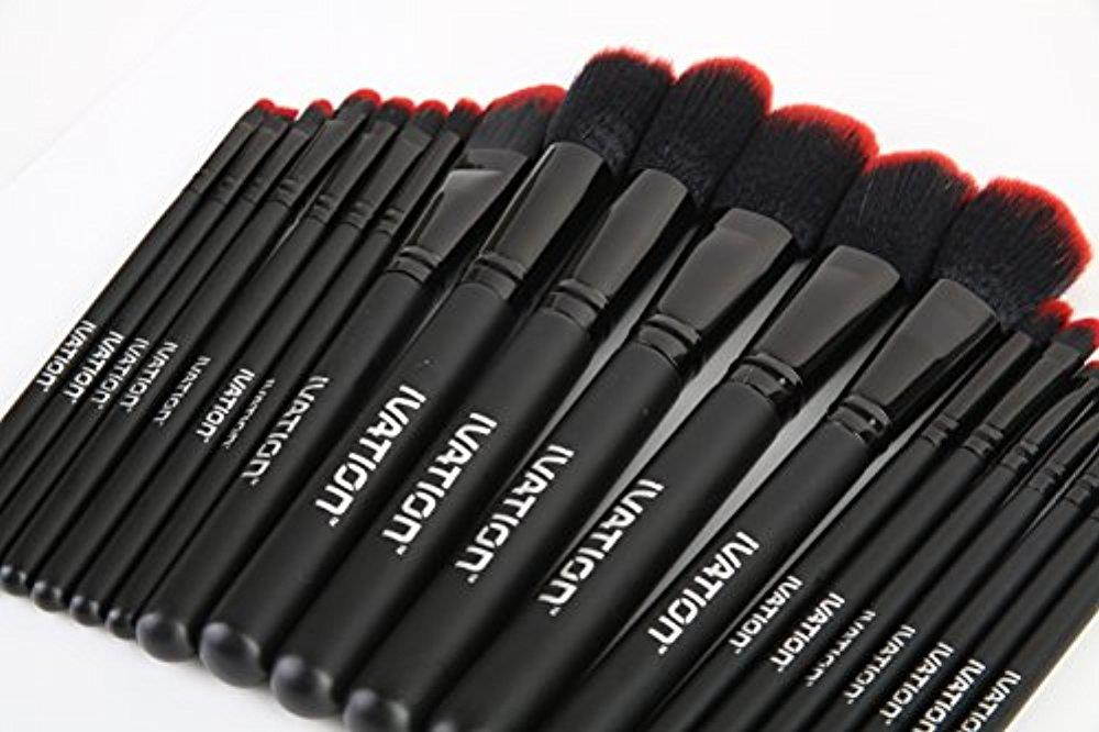 Ivation Cosmetics 20 Pieces Natural Facial Makeup Brush Set with Leather Pouch (Black)