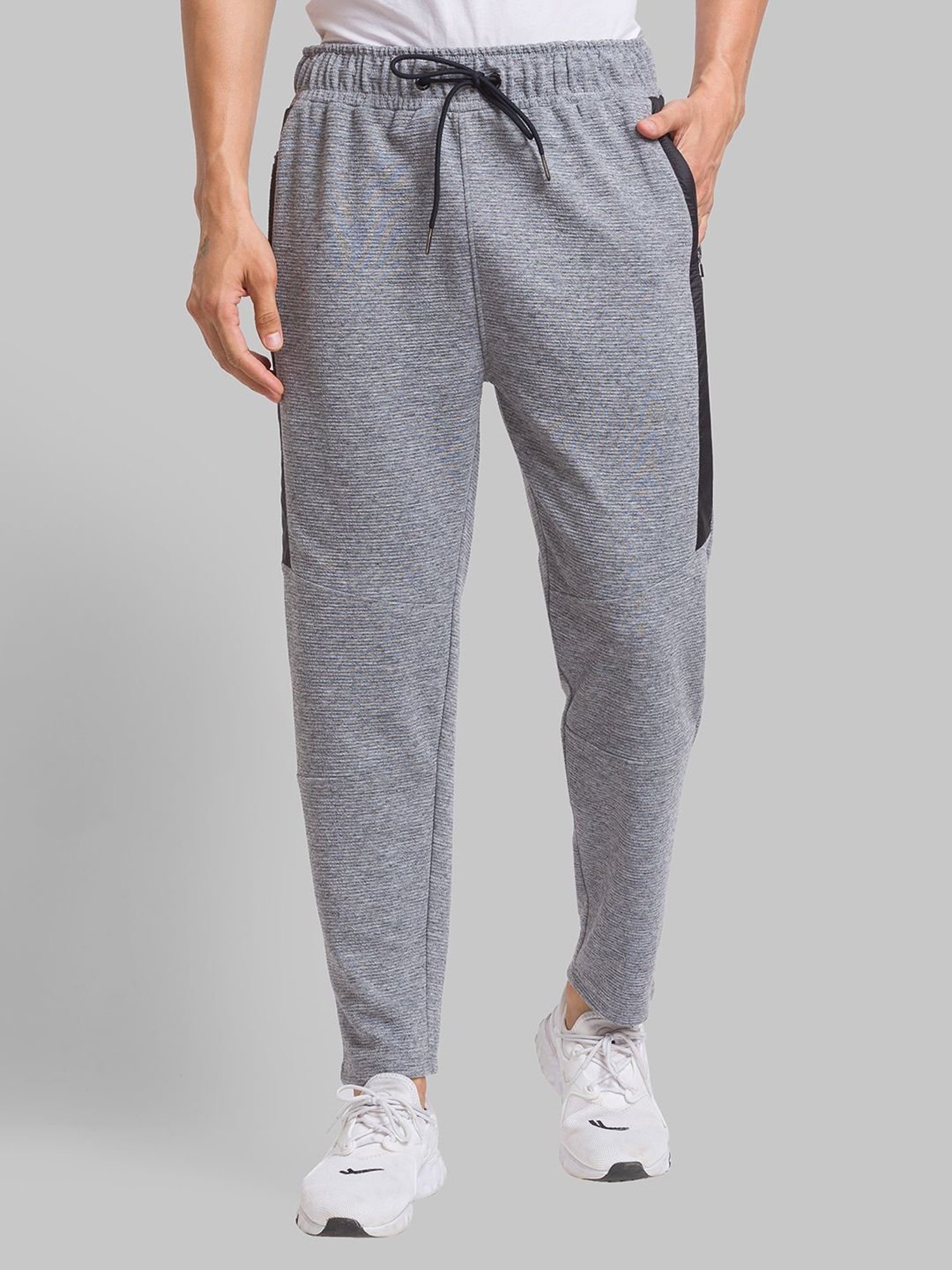 Parx Grey Regular Fit Striped Trackpants