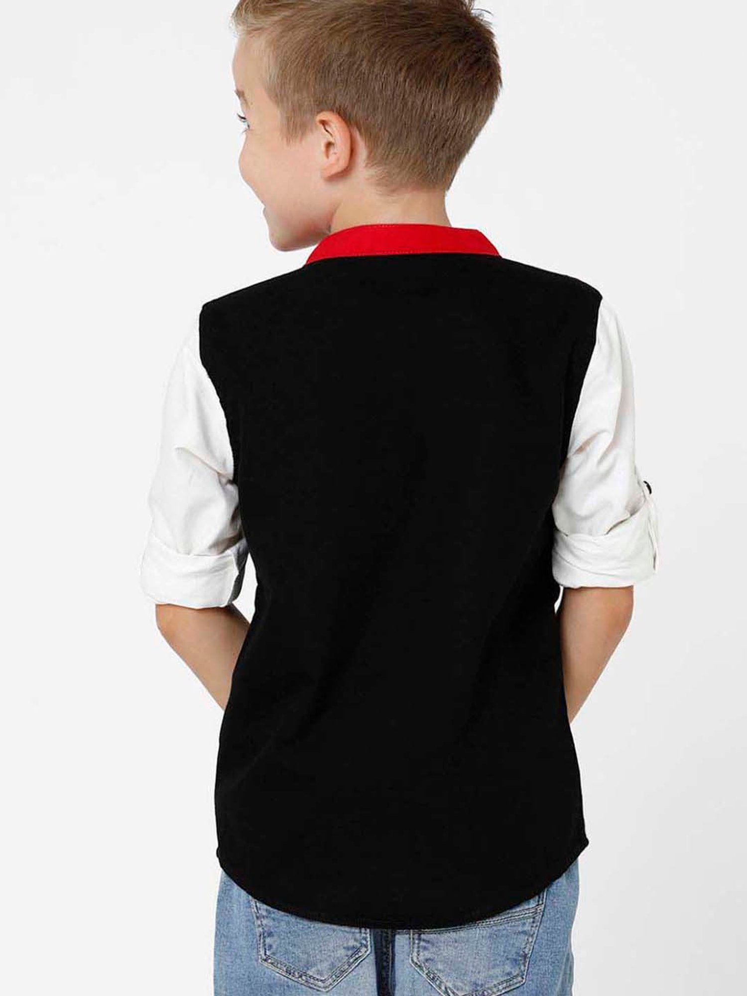 Kate & Oscar Kids Black & White Cotton Embroidered Full Sleeves Shirt