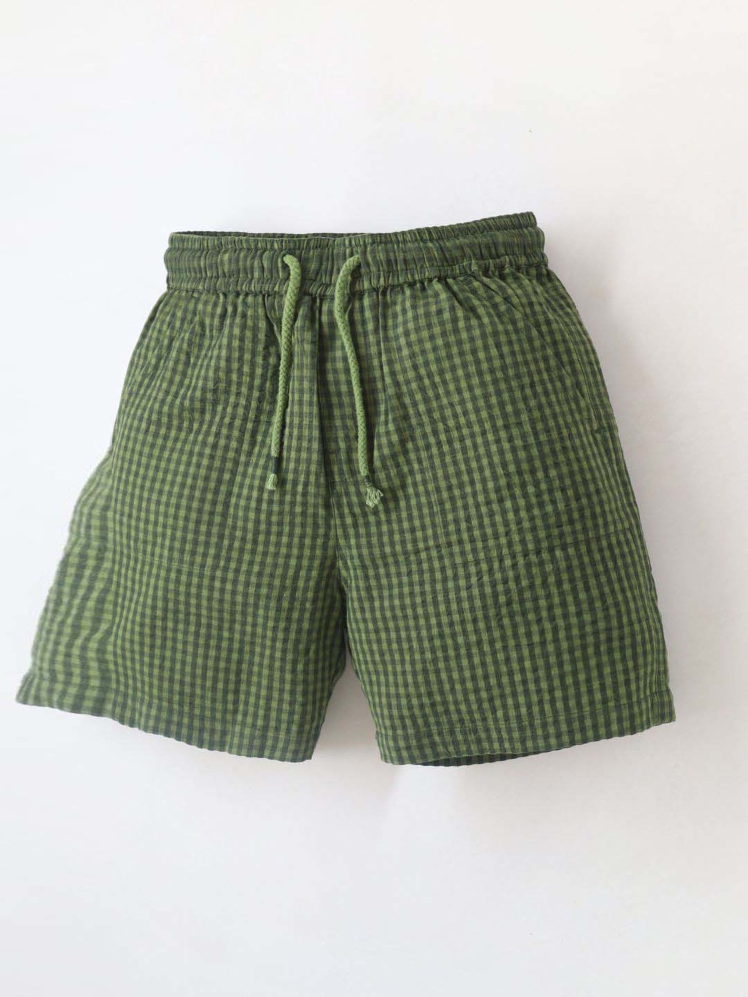 Cherry Crumble By Nitt Hyman Kids Olive Cotton Chequered Shorts