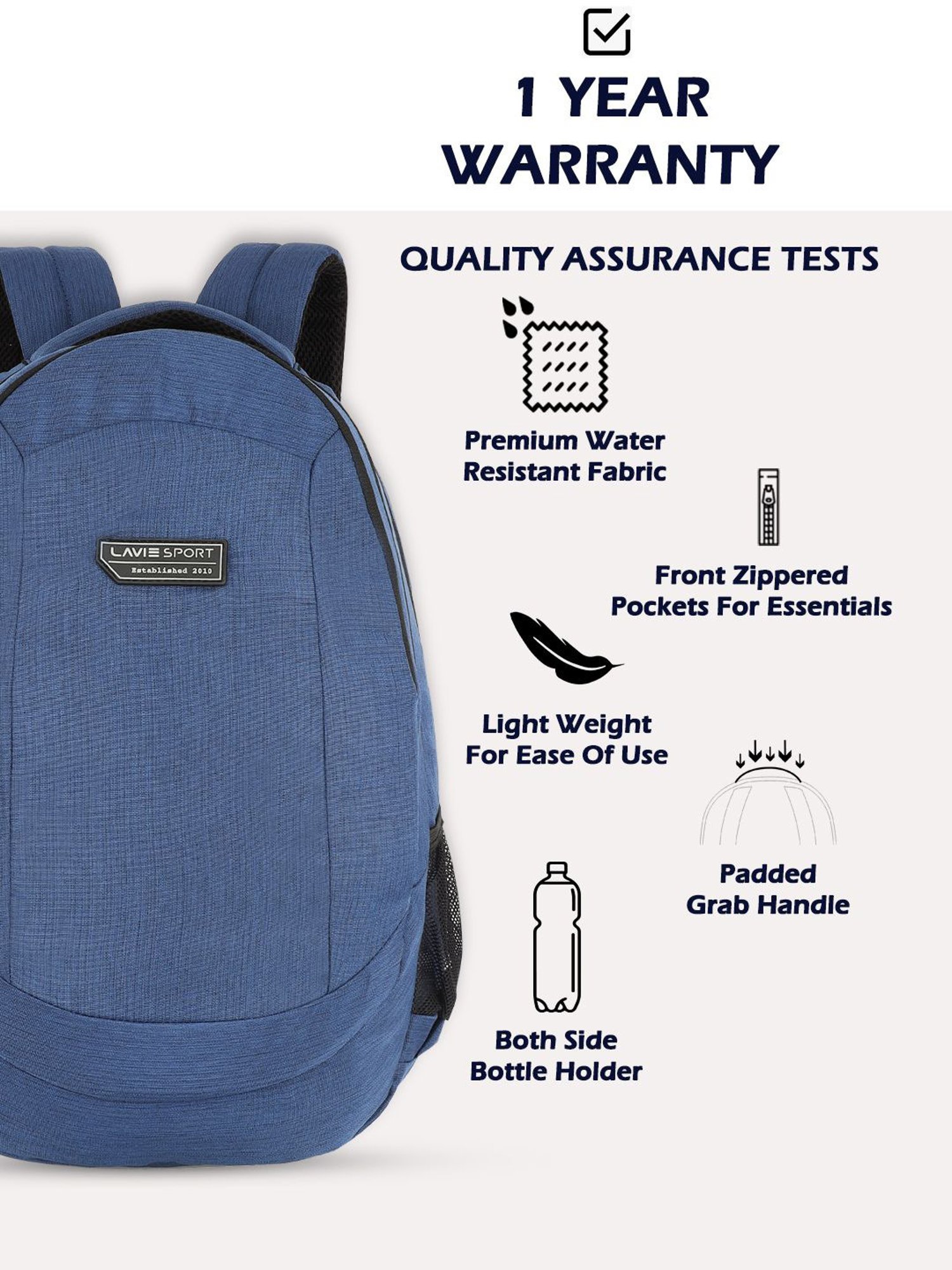 Lavie Sport Peak 34L Laptop Backpack For Men & Women |Boys & Girls (Navy)