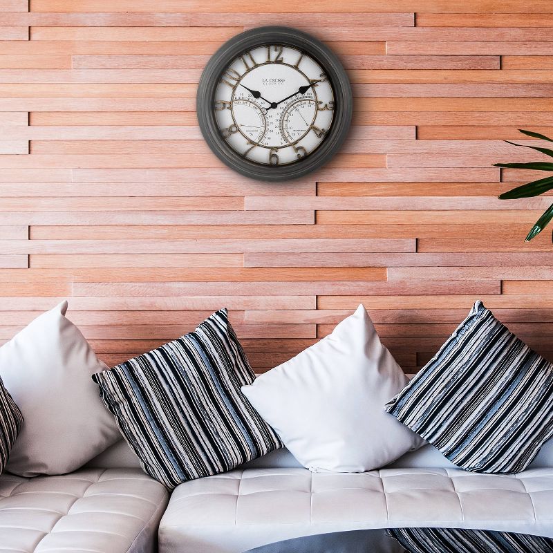 18"  Metal Outdoor / Indoor Atomic Clock with Thermometer - Weathered Black Finish - Acurite