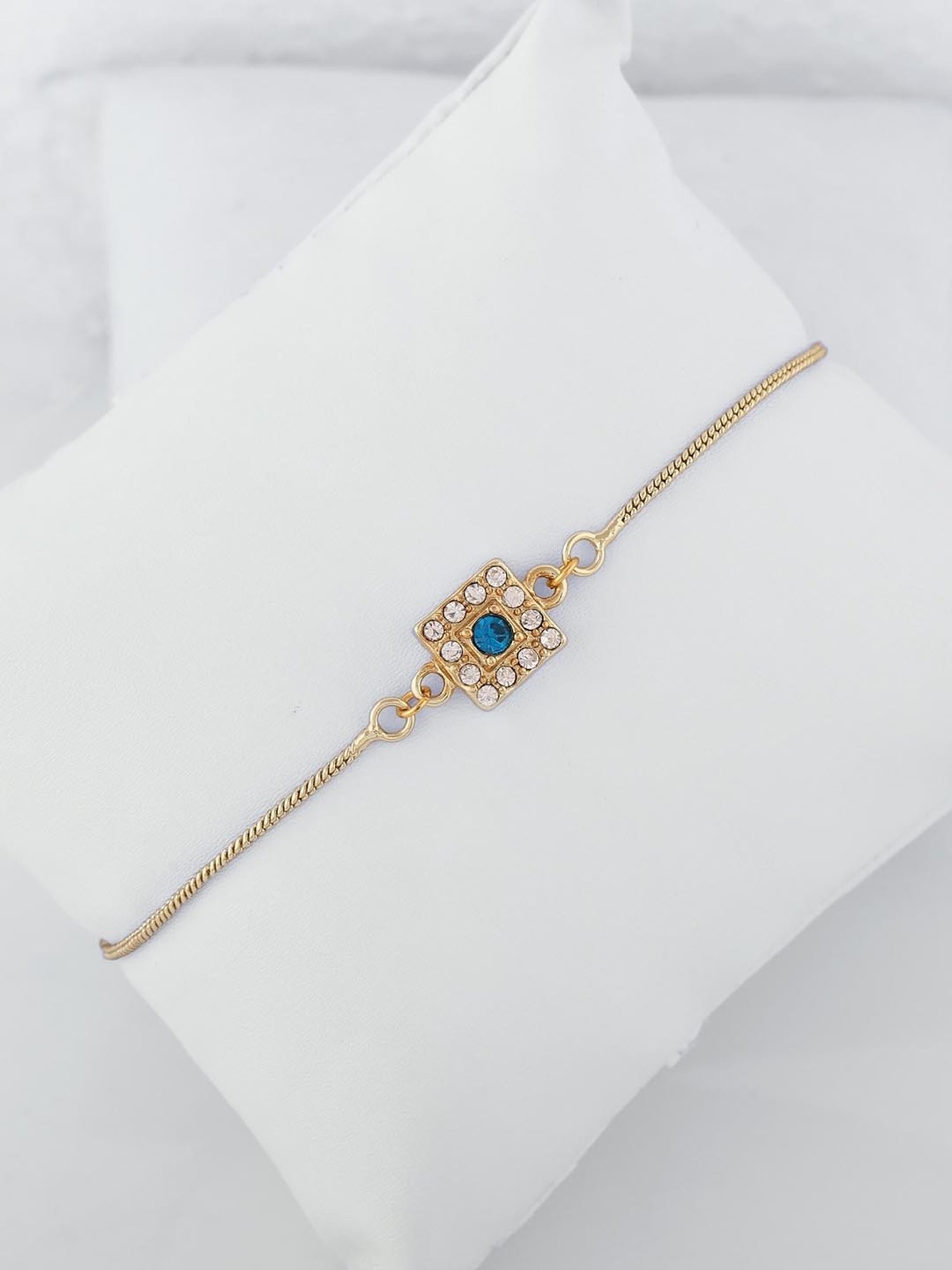 Estele Gold-Plated Bracelet with White & Blue Crystals for Women