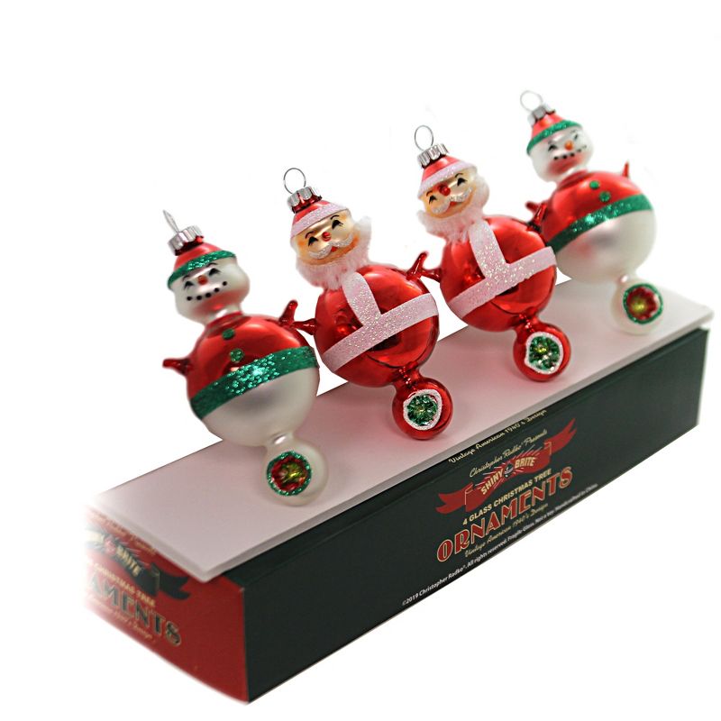 Shiny Brite 4.5" Hs Santa & Snowman Holiday Splendor Ornaments  -  Tree Ornaments