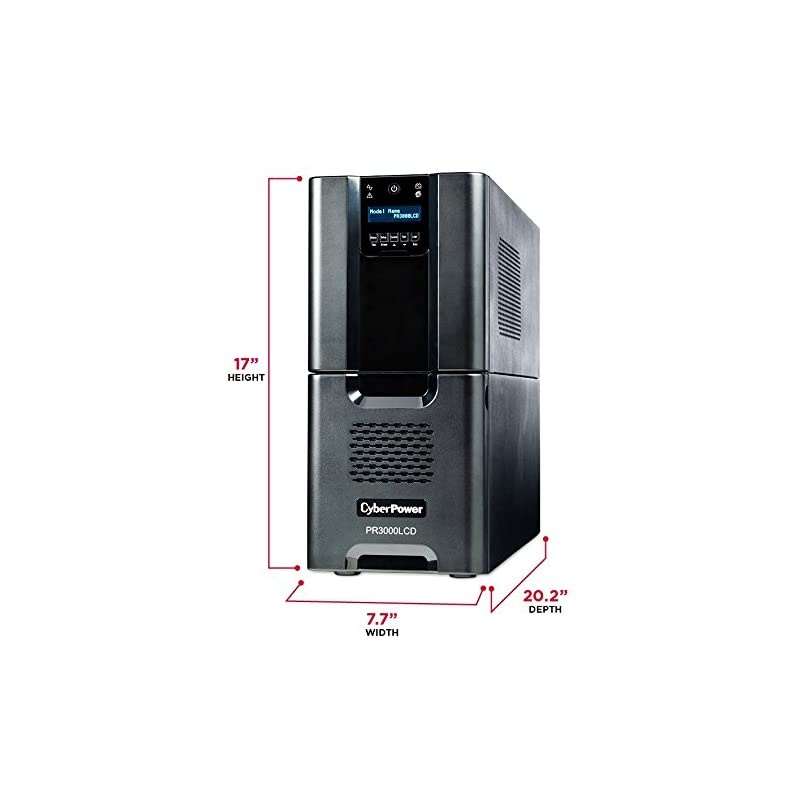 PR3000LCD Smart App Sinewave UPS System, 3000VA/2700W, 10 Outlets, AVR, Tower Black