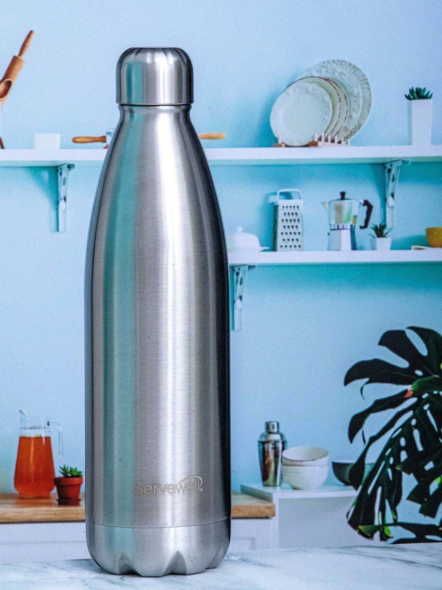 Servewell Silver Steel Bali Single Wall Water Bottle (1 L)