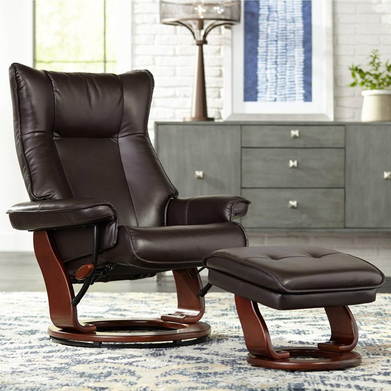 BenchMaster Morgan Java Faux Leather Ottoman and Swiveling Recliner