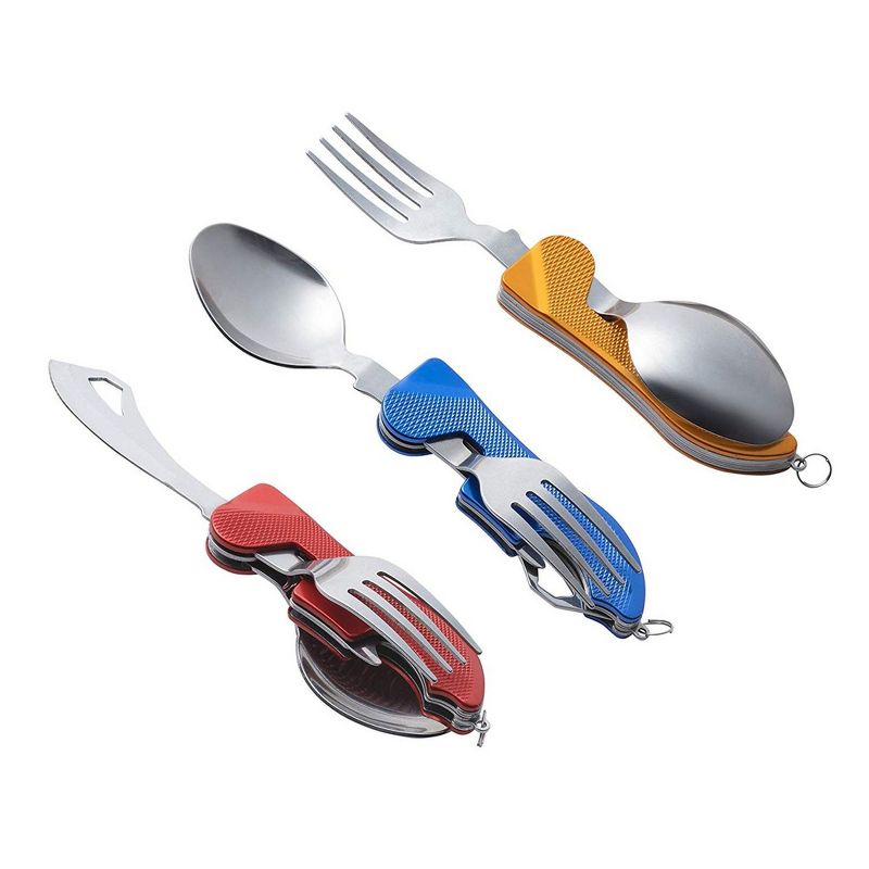 4-in-1 Camping Utensils - 3-Pack Camp Utensils Set, Stainless Steel Folding