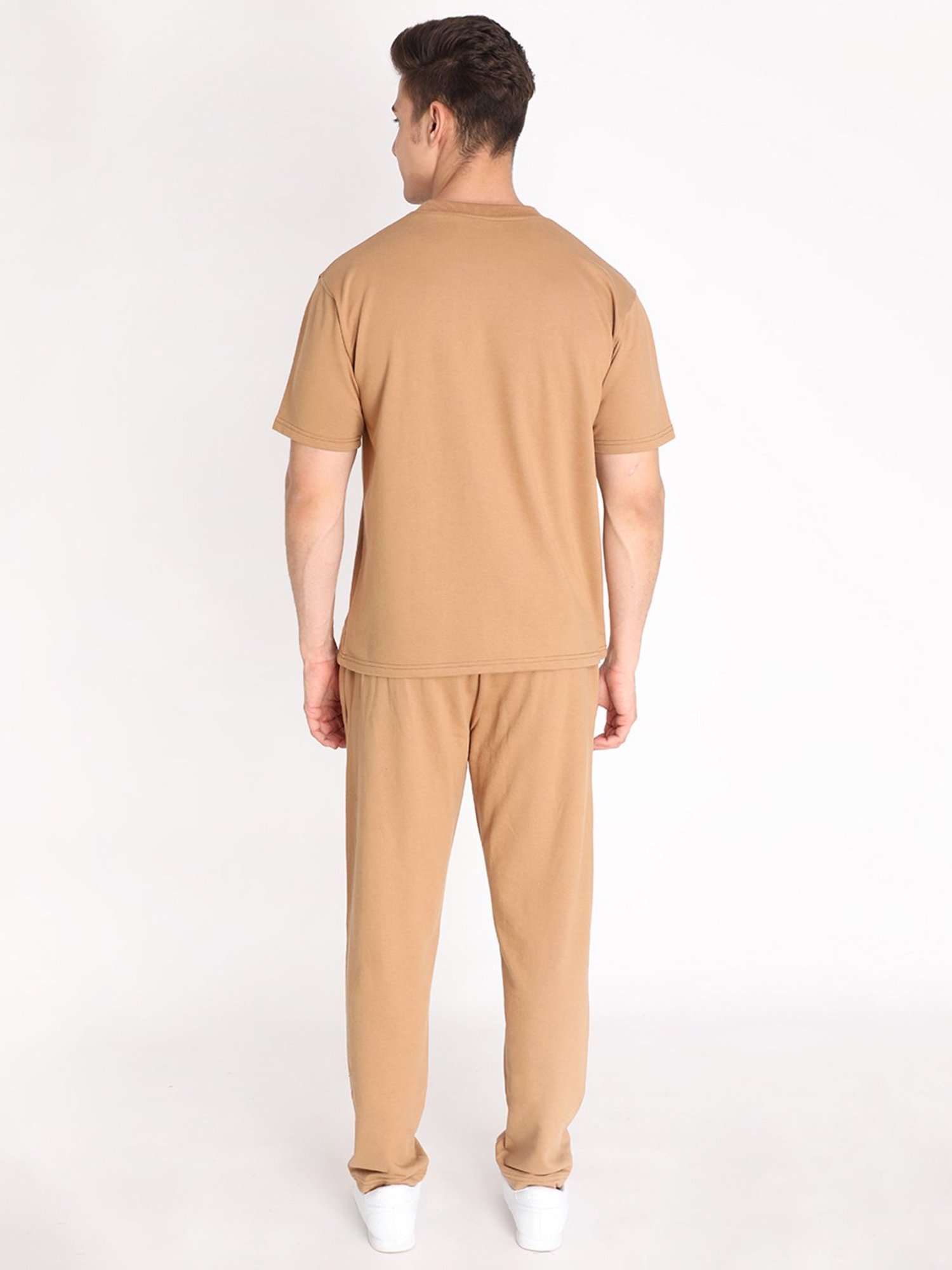 Chkokko Brown Loose Fit T-Shirt & Trackpants Set