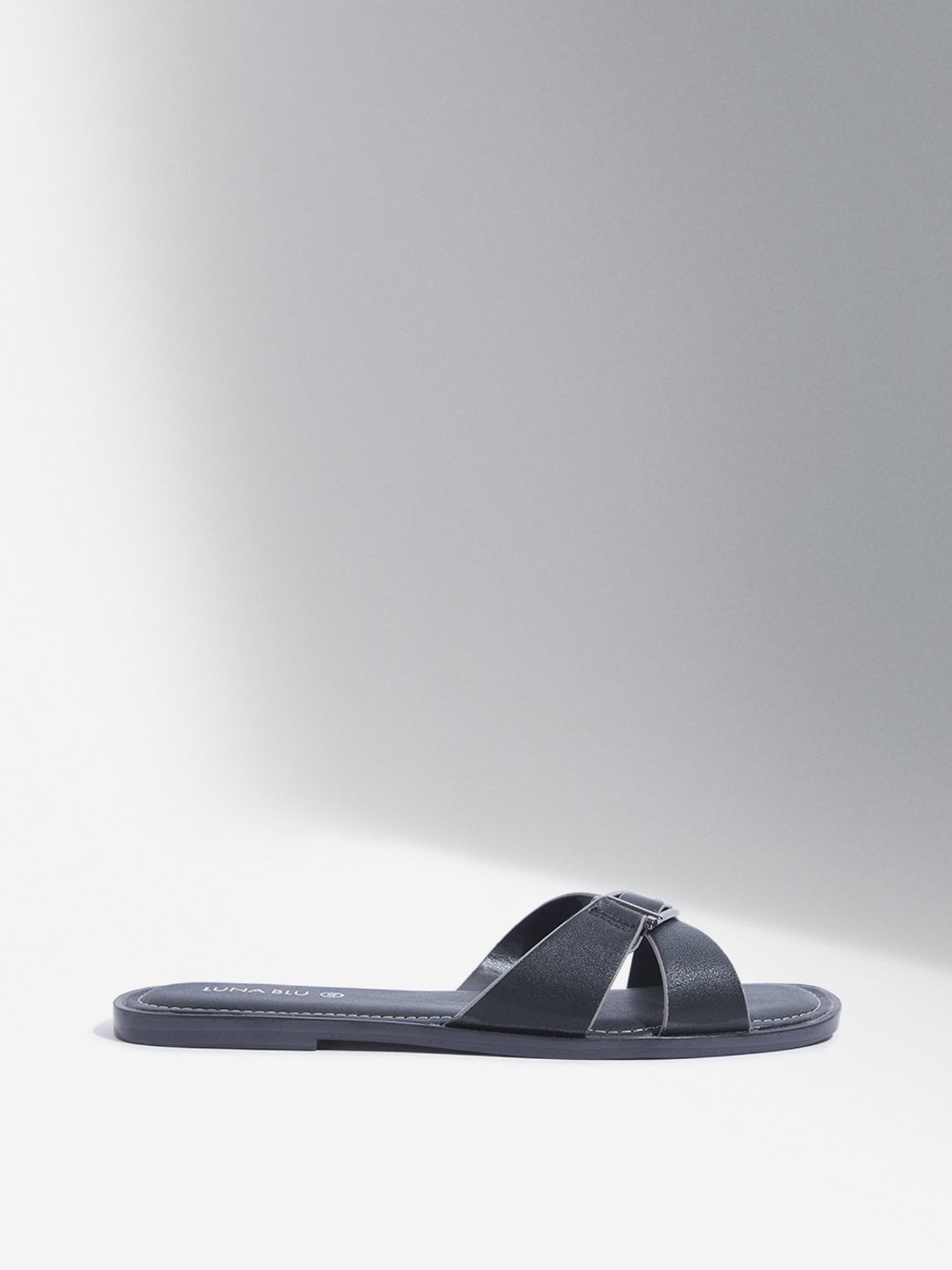 LUNA BLU by Westside Black Criss-Cross Strap Slides