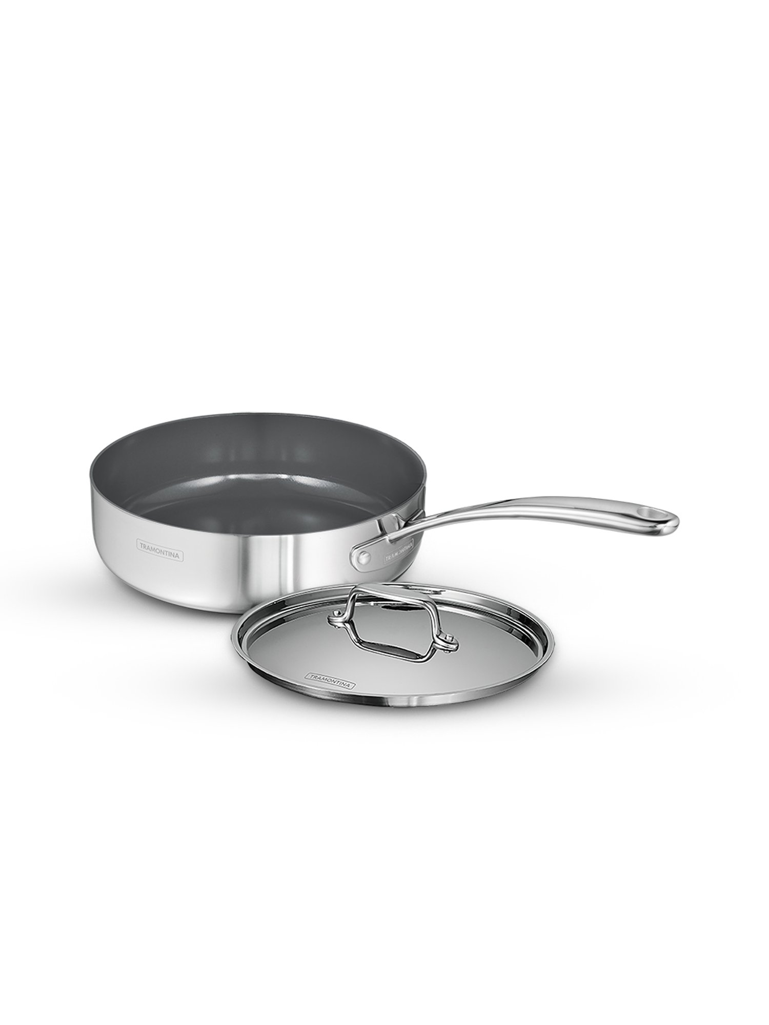 Tramontina Fusao Non-Toxic Triply Stainless Steel Ceramic Deep Saute Pan & lid 24cm/2.8L