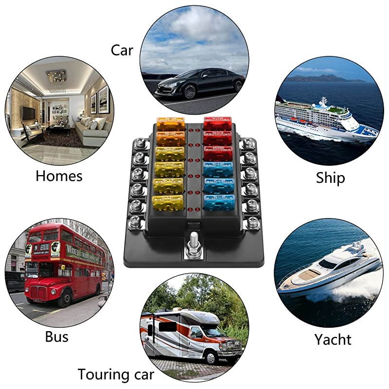 Blade Fuse Block Box Holder 12 Way With LED Indicator for Blown Fuse Suitable For Automotive Marine Boats  12way