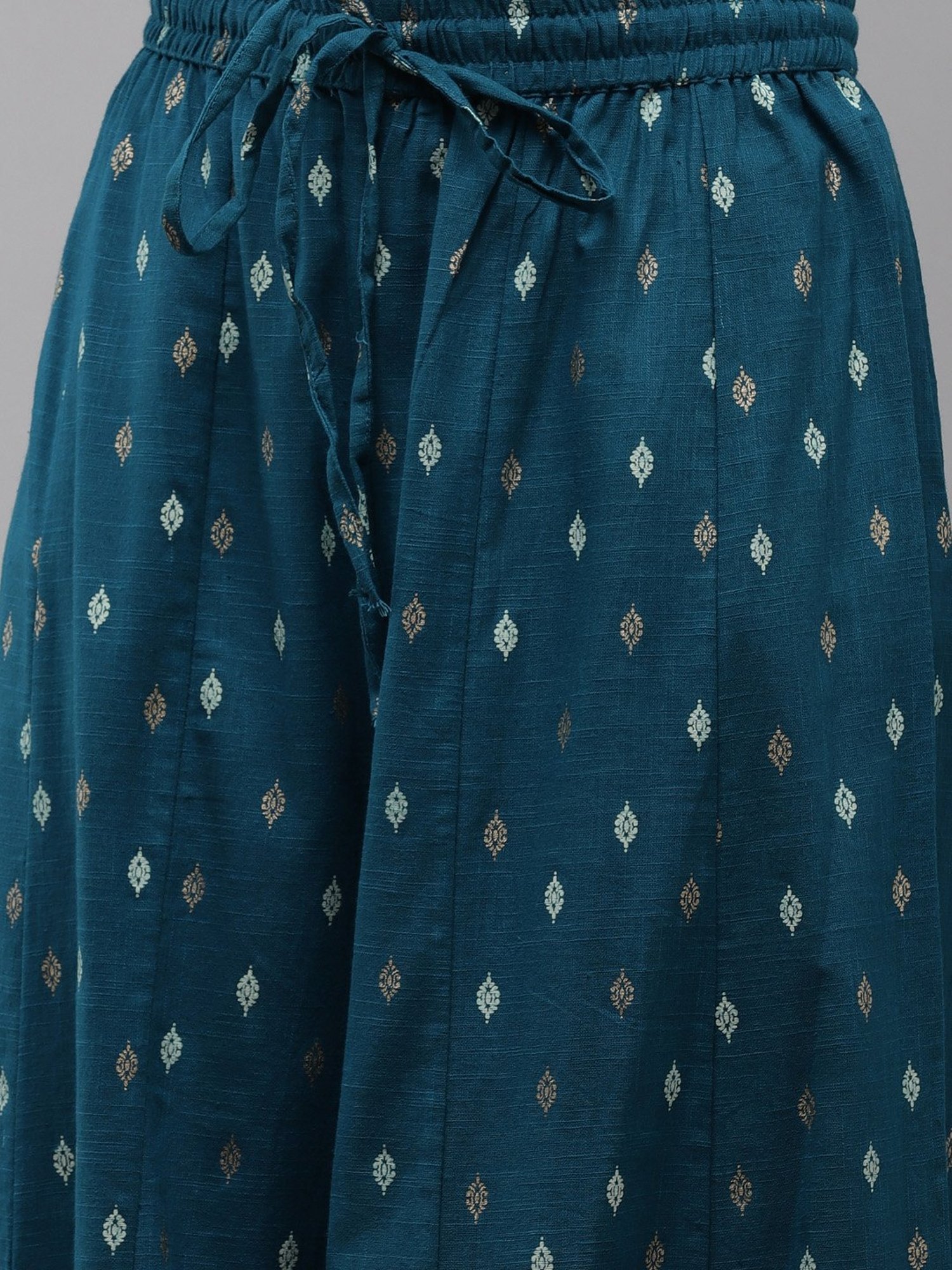 Ishin Blue Pure Cotton Embellished Kurta Sharara Set With Dupatta