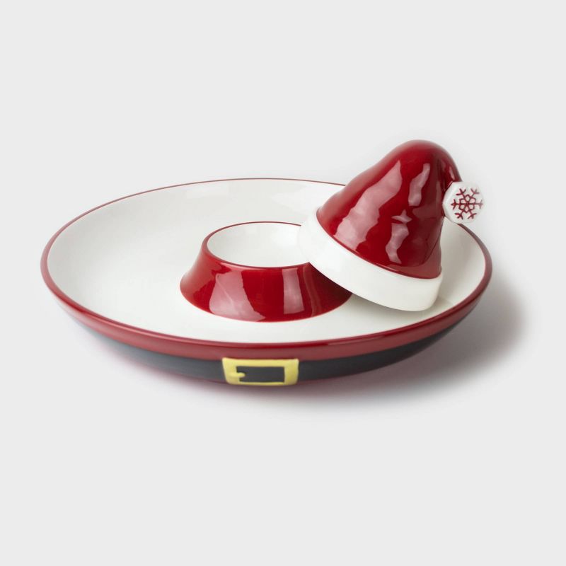 12" x 6" Ceramic Santa Top Chip and Dip Serving Platter - Peppermint & Pine