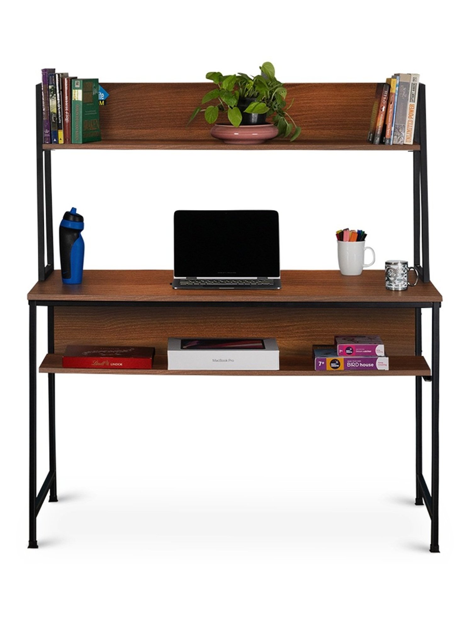 Delite Kom Ether Acacia Dark Black Metal Free Standing Study Table
