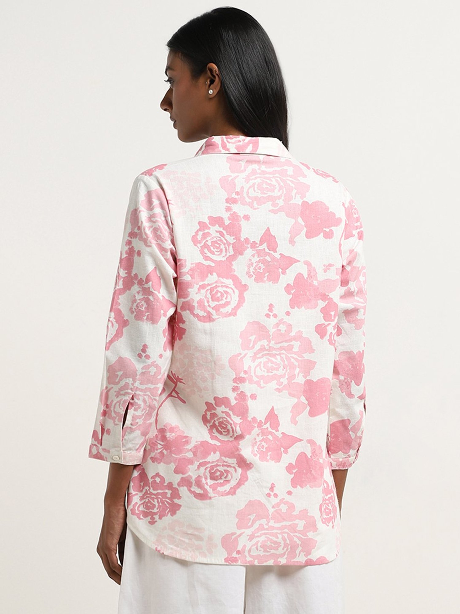 Zuba by Westside Pink Rose Pattern Straight Cotton Tunic