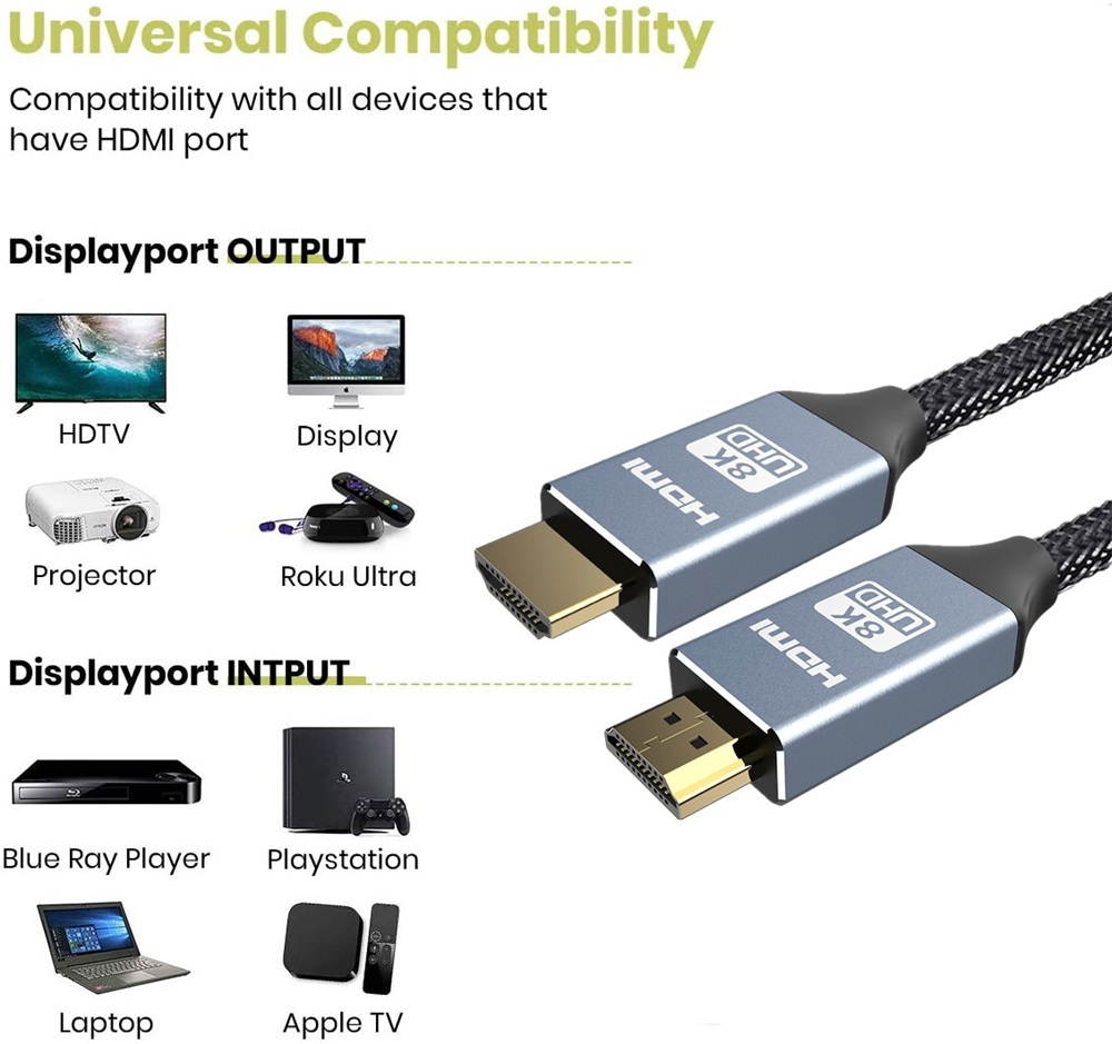 8K DisplayPort Cable, 6.6ft/2M DP 1.4 Cable (8K @60Hz,4K @144Hz,2K @165Hz) Gold-Plated Ultra High Speed DisplayPort to DisplayPort Cable Lead Support Resolution HDR for Laptop PC TV Gaming Monitor