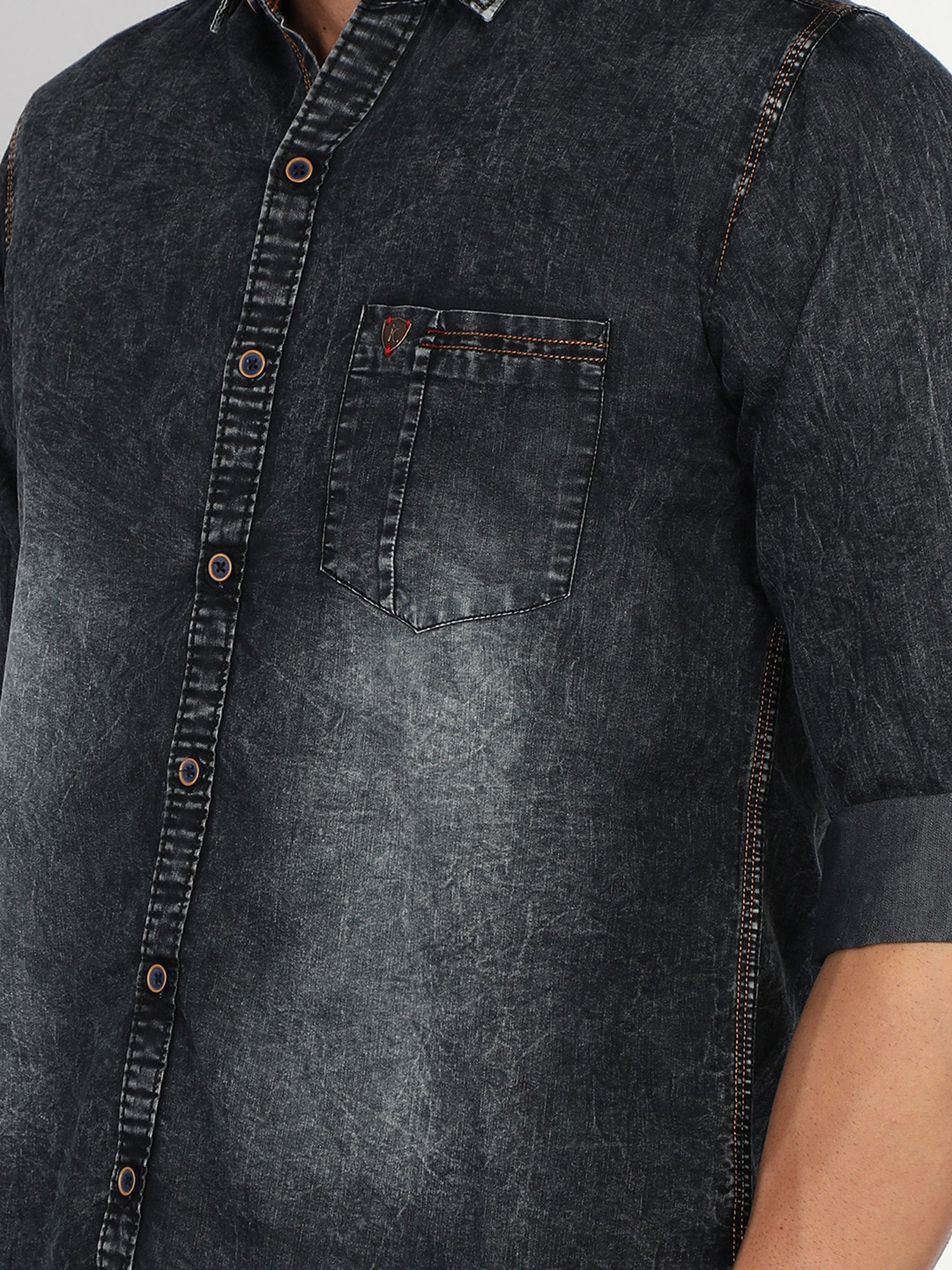 Kuons Avenue Charcoal Slim Fit Denim Shirt