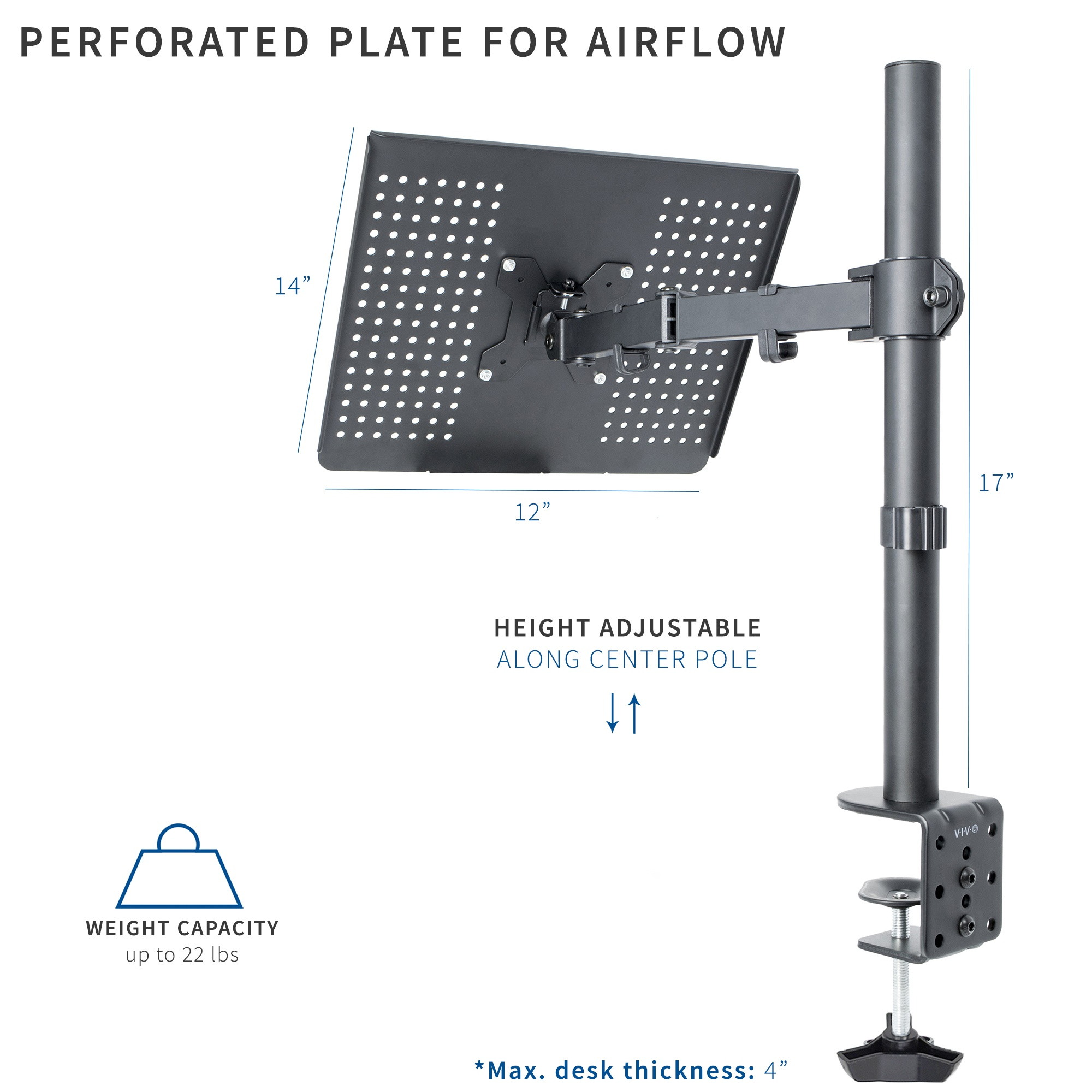 VIVO Single Laptop / Notebook Desk Mount / Stand Fully Adjustable Extension with Clamp (STAND-V001L)