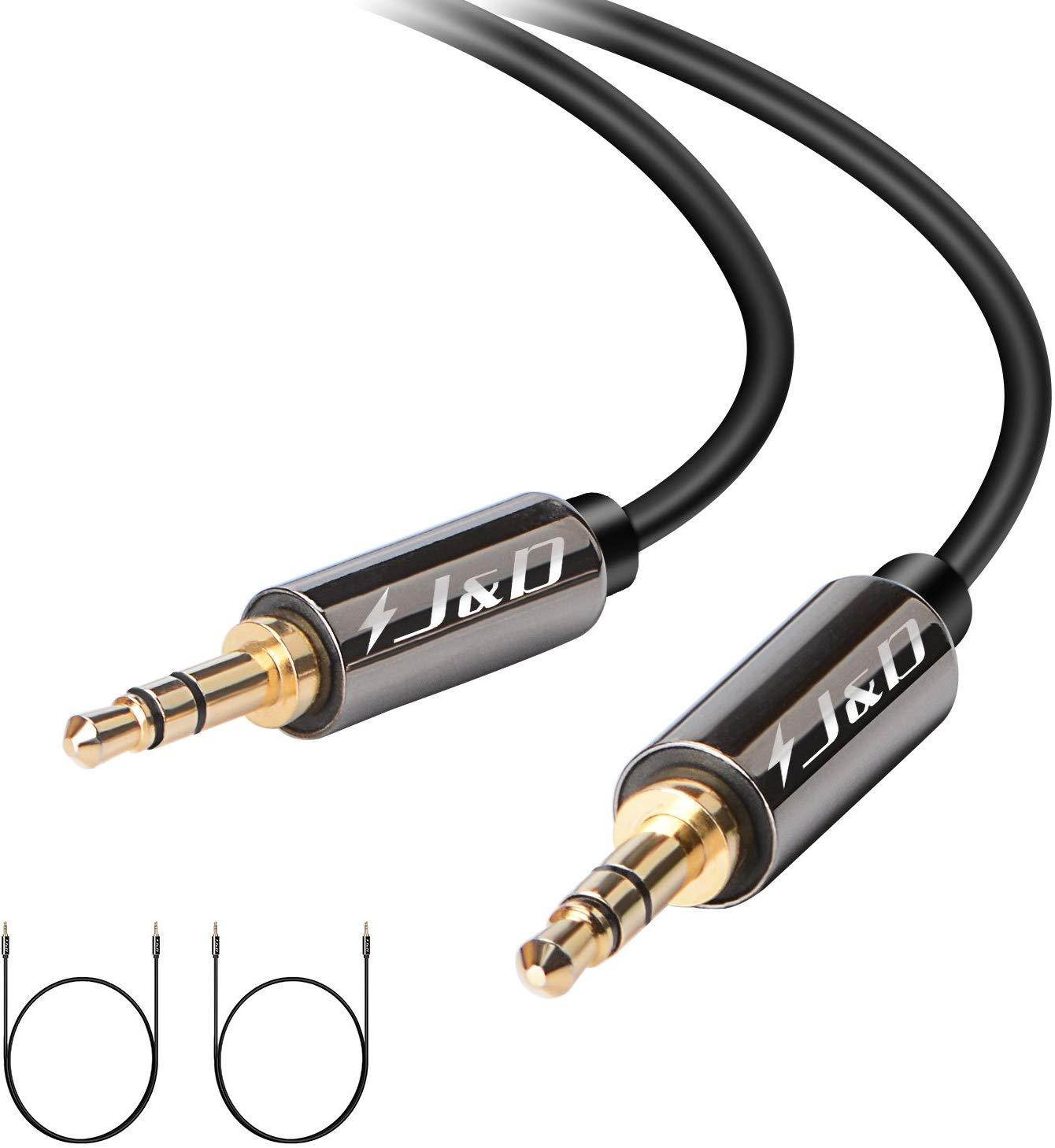 [2-Pack] J&D 3.5mm Male to Male Auxiliary Audio Cable, Gold Plated [Copper Shell] [Heavy Duty] 3.5mm 1/8" TRS Male to 3.5mm 1/8" TRS Male Stereo Audio Adapter Cable - 6 Feet