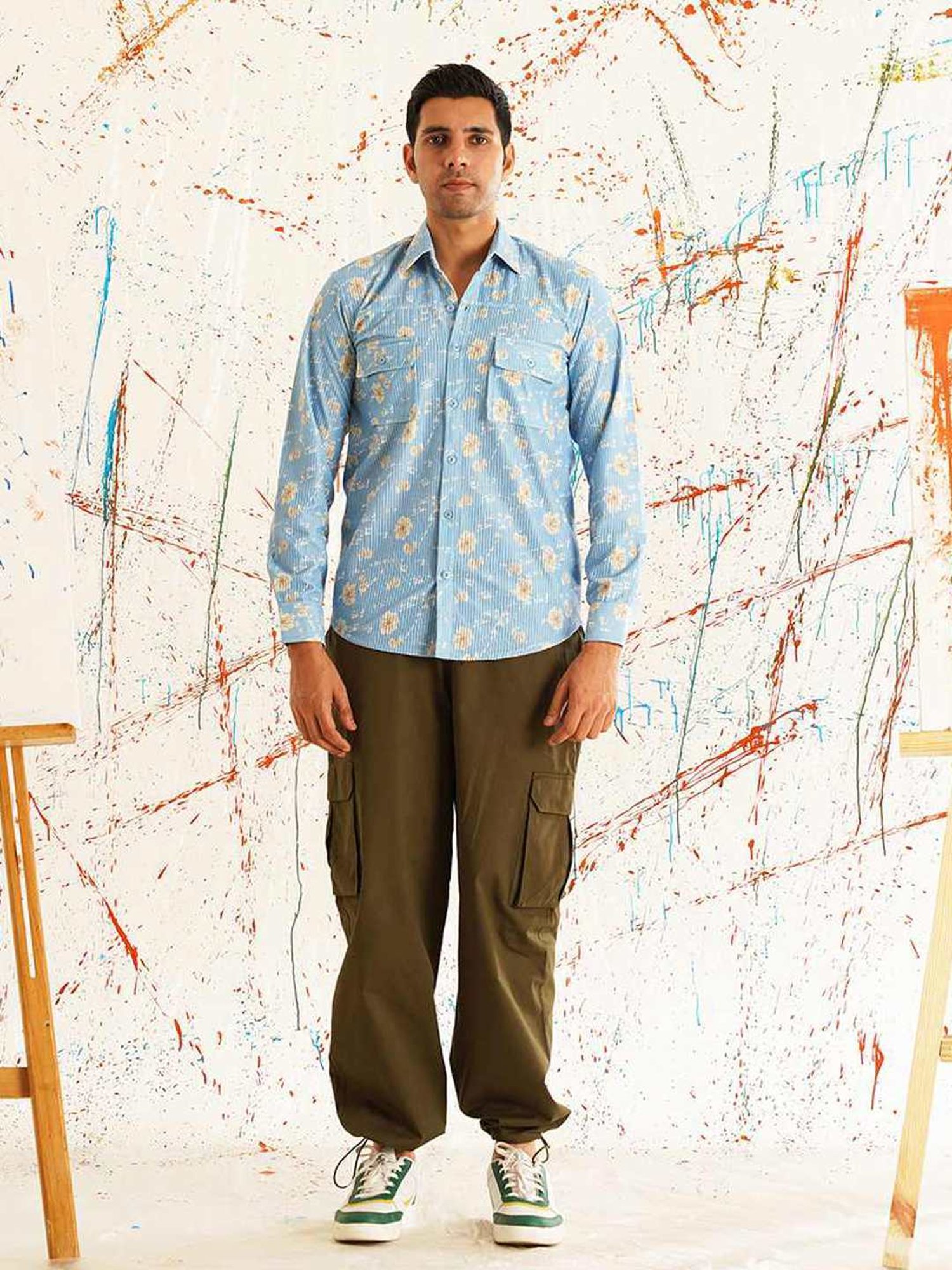 Indian Needle Blue Regular Fit Floral Print Shirt