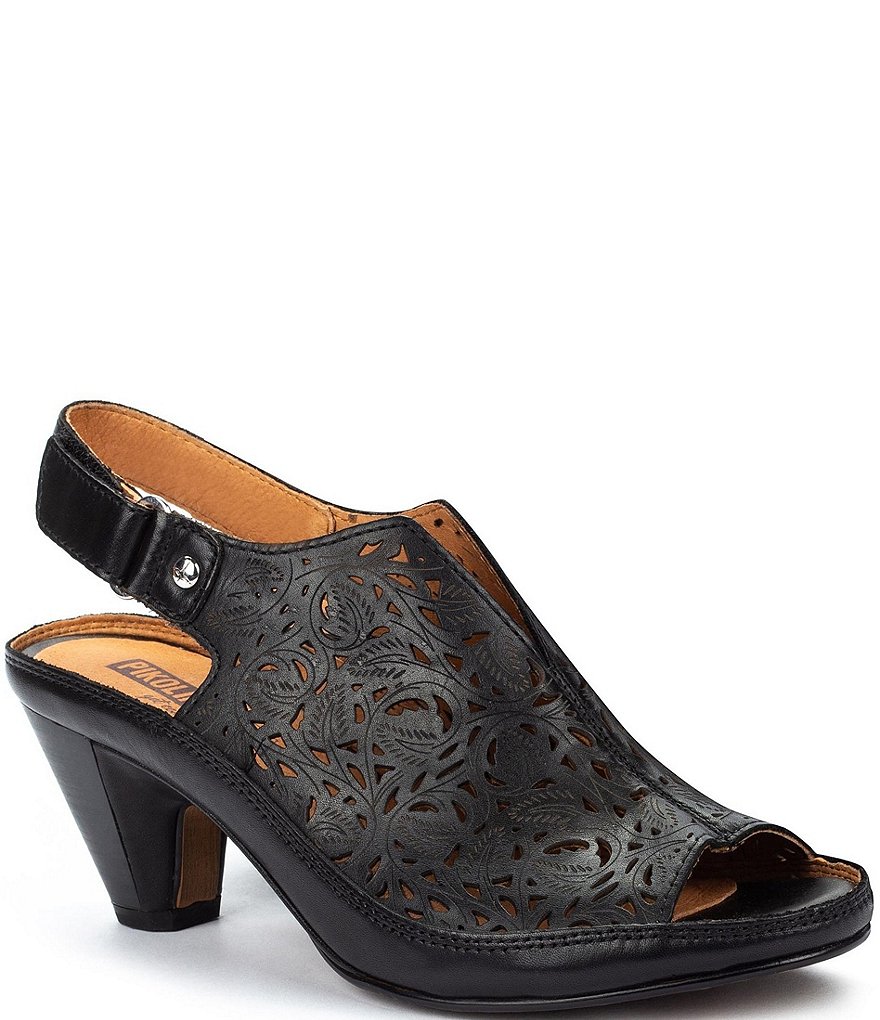 Pikolinos Java W5A Punched Leather Peep-Toe Sling Sandals