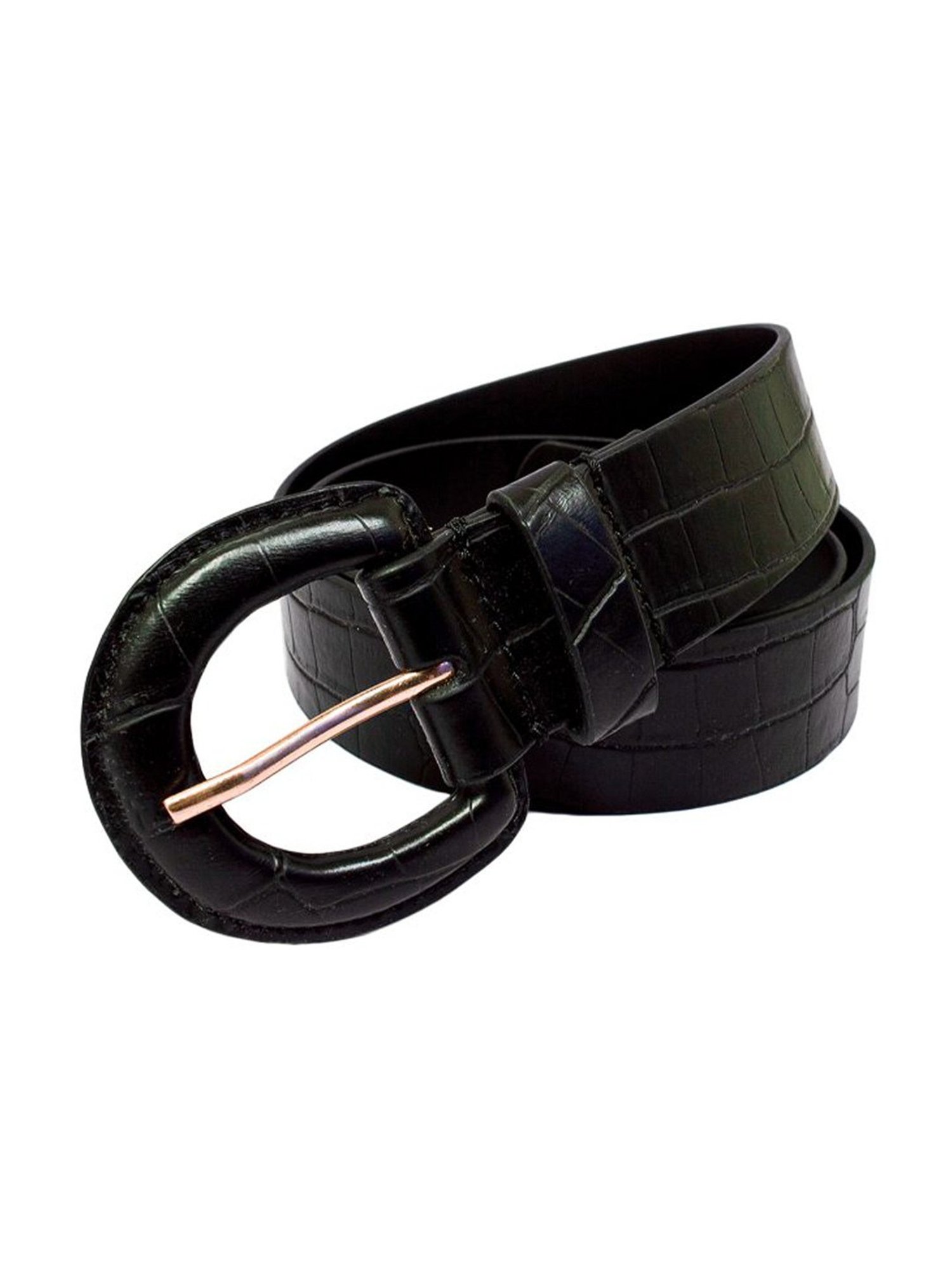 BELWABA Black Textured Leather Casual Belt for Women