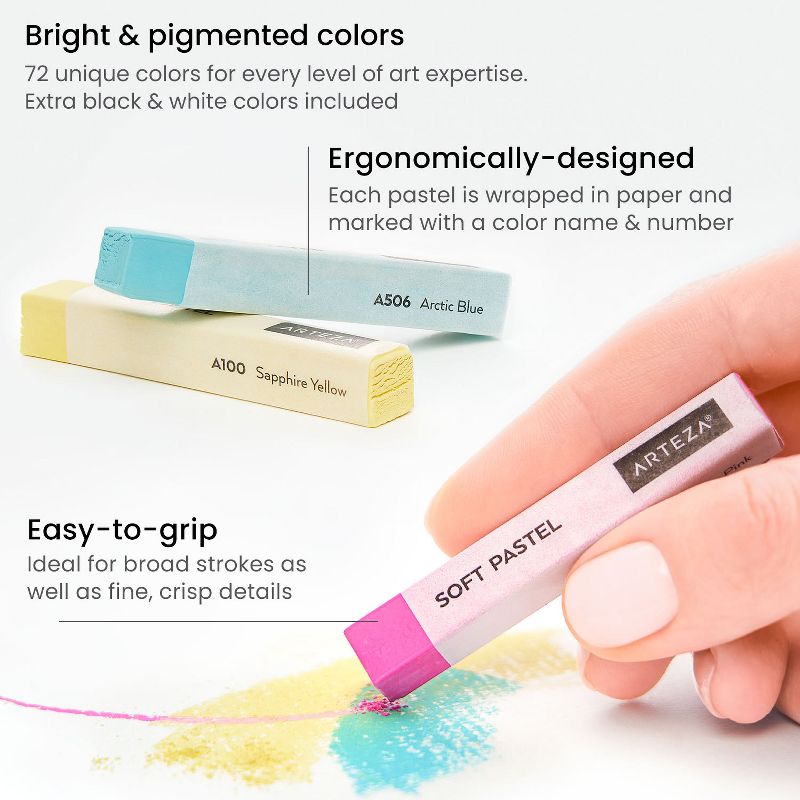 Arteza Soft Pastels Art Supply Set, Artist-Grade Soft Pastel Sticks for Arts & Crafts Projects - 72 Pack (ARTZ-3230)