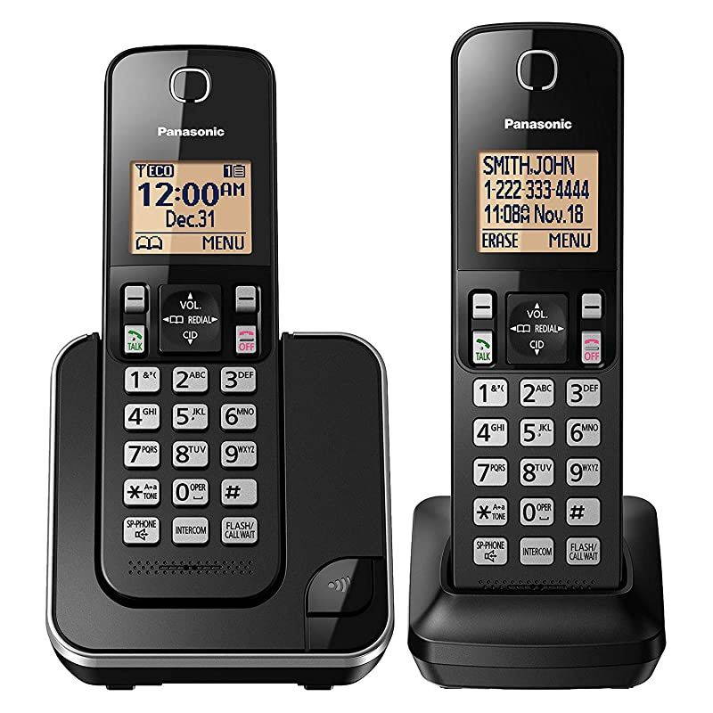 Expandable Cordless Phone System with Amber Backlit Display 2 Handsets KXTGC352B Black