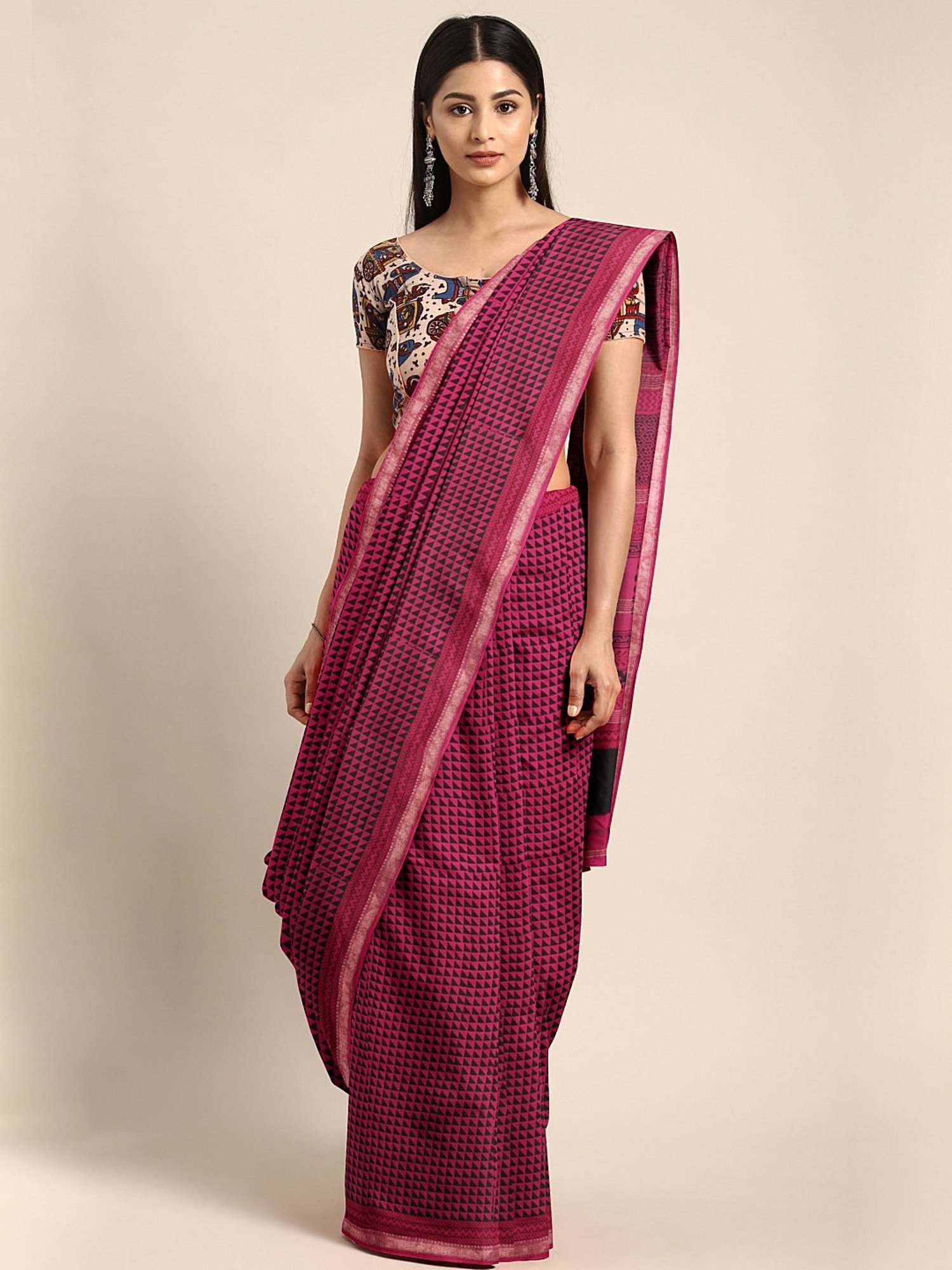 Kalakari India Pink Printed Saree With Unstitched Blouse