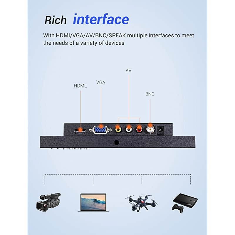8 inch Small HDMI LCD Monitor Portable 1280x720 169 IPS Metal Housing Screen Support HDMIVGAAVBNC Input with Wall BracketampRemote Control for PC CCTVSecurity CameraRaspberry pi Computer