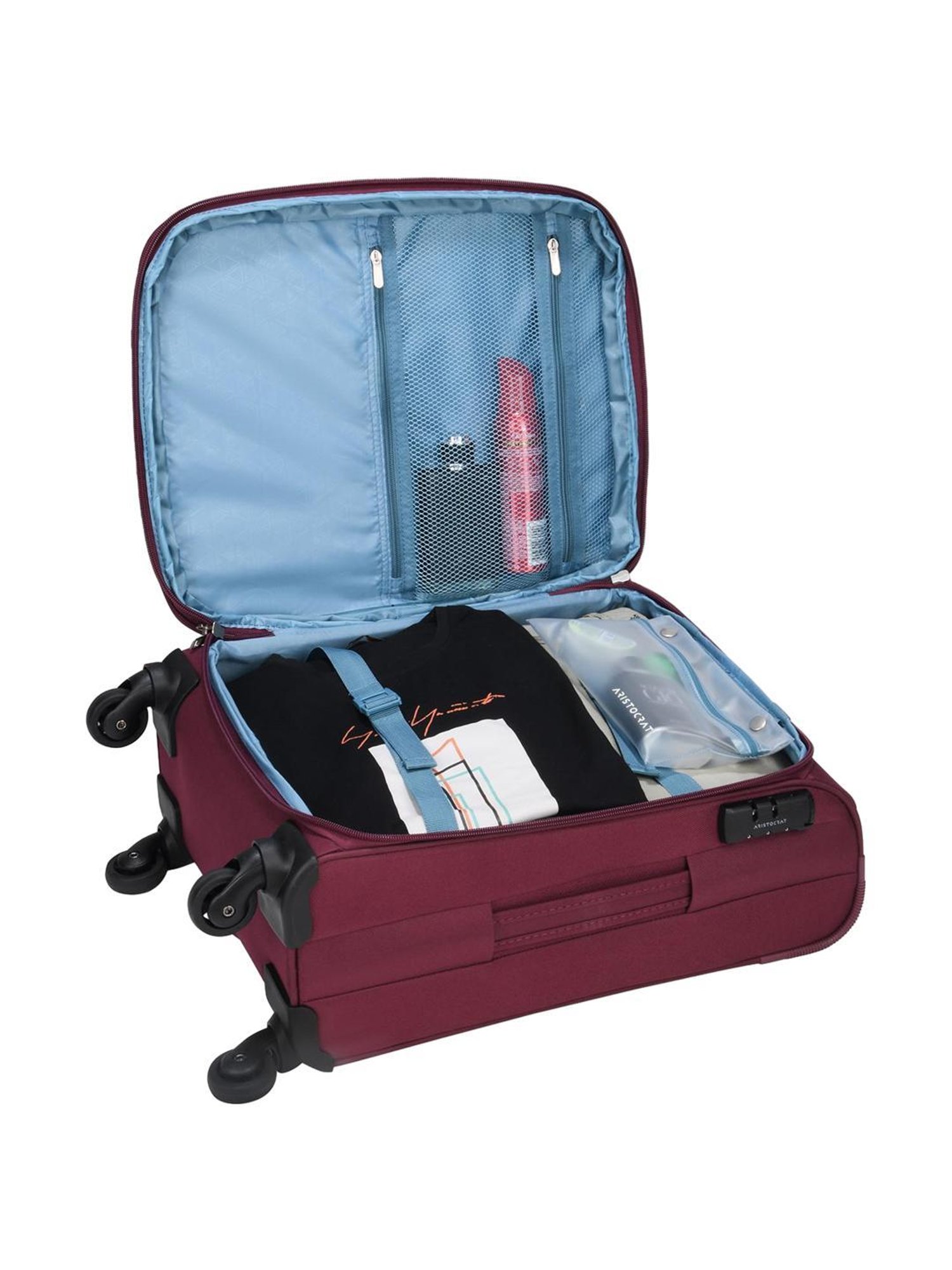 Aristocrat Maroon Solid Soft Cabin Trolley Bag - 25 cm