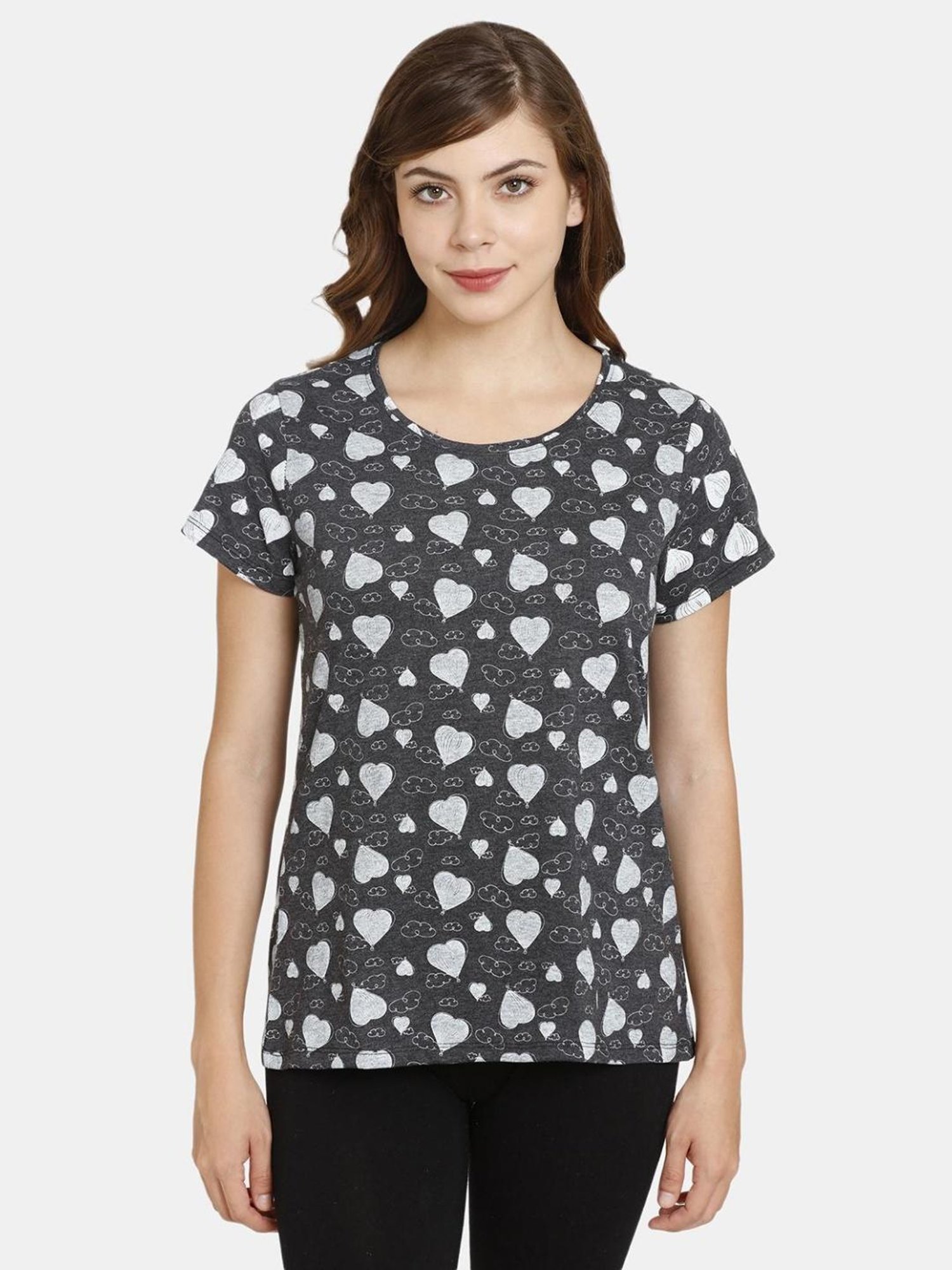 Rosaline by Zivame Charcoal Grey Printed Sleep Tees
